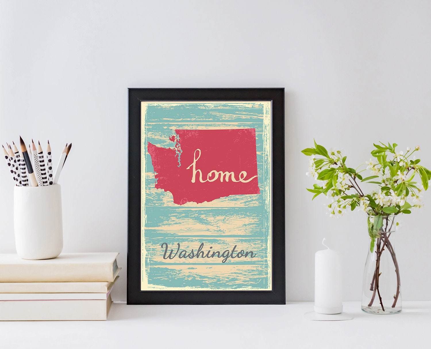 Retro Style Travel Poster, Washington Vintage State  Map Poster Printing, Home Wall Art, Office Wall  Decor, Poster Print, Washington