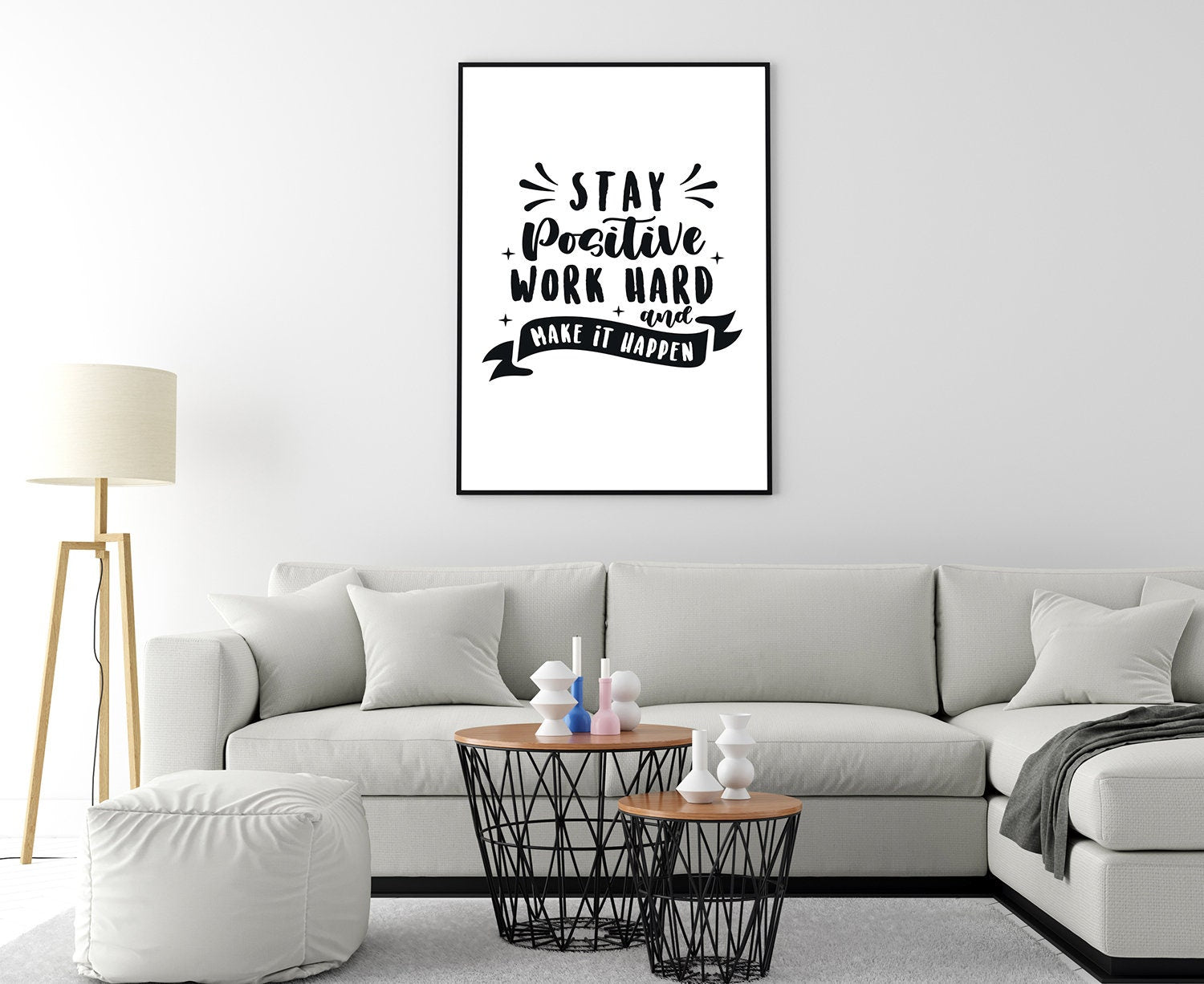 Stay Positive, Work hard, Make it happen, Quote poster print, Home wall decor, Quote print, Motivational quote print, Office wall decor