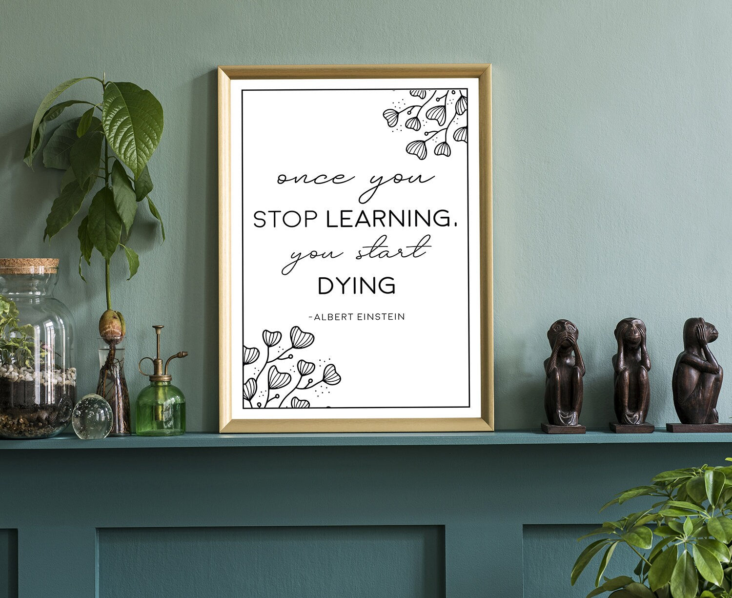 Once You Stop Learning quotes, Albert Einstein Quote Poster, School walls decorations, Poster print, Einstein quotes, Meaningful word poster