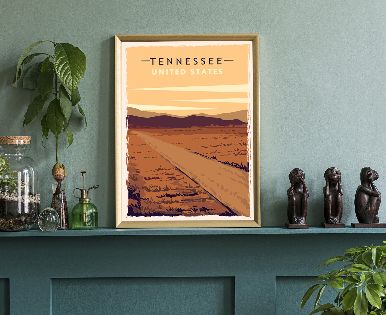 Retro Style Travel Poster, Tennessee Vintage Rustic Poster Print, Home Wall Art, Office Wall Decor, Posters, Tennessee, State Map Poster