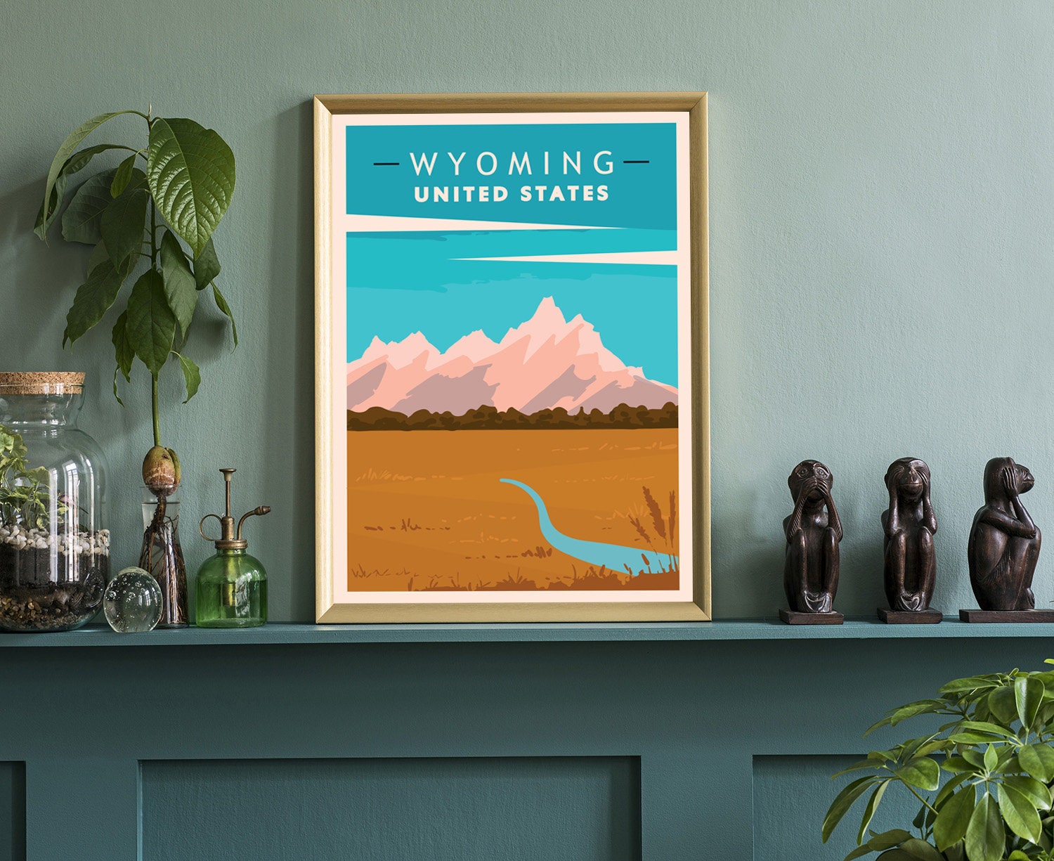 Retro Style Travel Poster, Wyoming Vintage Rustic Poster Print, Home Wall Art, Office Wall Decor, Posters, Wyoming, State Map Poster