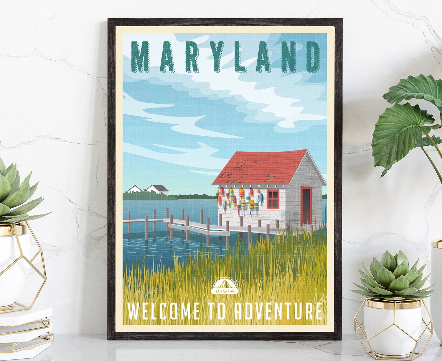 Retro Style Travel Poster, Maryland Vintage Rustic Poster Print, Home Wall Art, Office Wall Decor, Poster Prints, Maryland, State Map Poster
