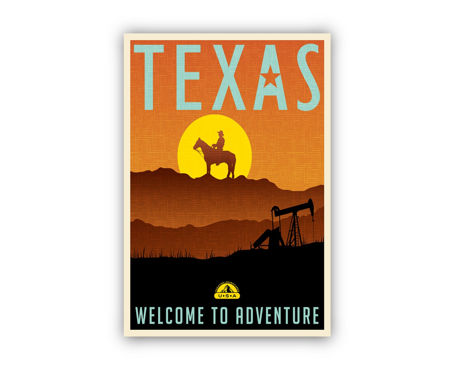 Retro Style Travel Poster, Texas Vintage Rustic Poster Print, Home Wall Art, Office Wall Decoration, Poster Prints, Texas, States Map Poster