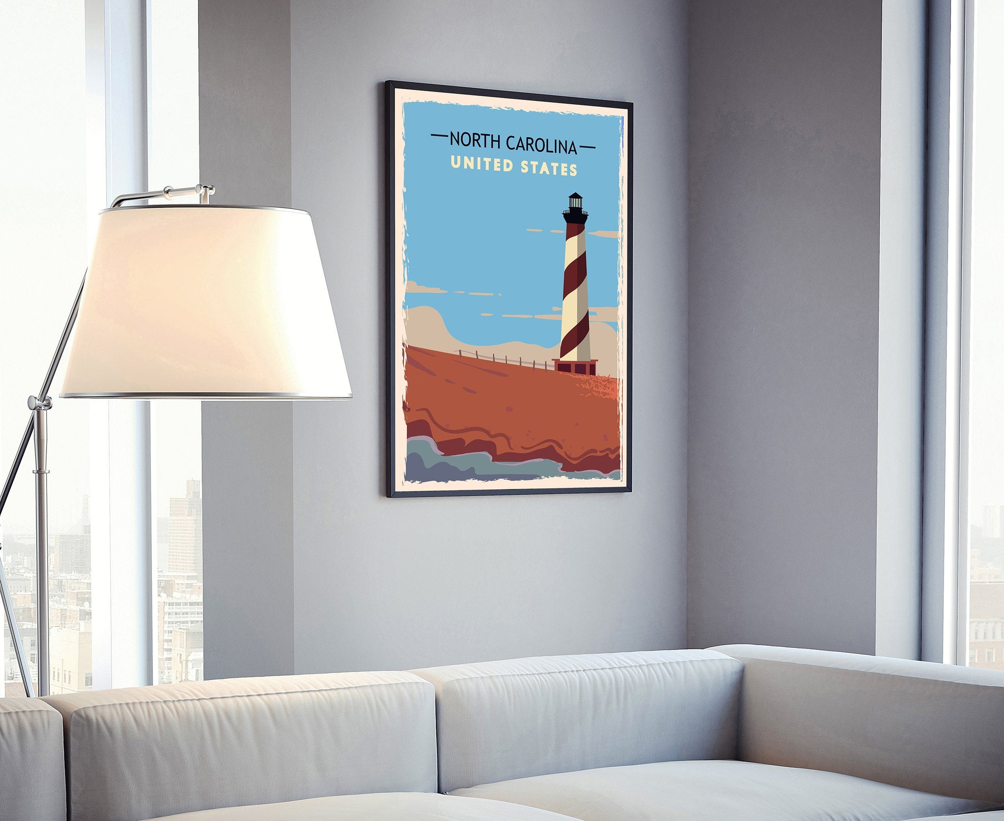 NORTH CAROLINA retro style travel poster, North Carolina vintage rustic poster art, Office wall decoration, North Carolina state map poster