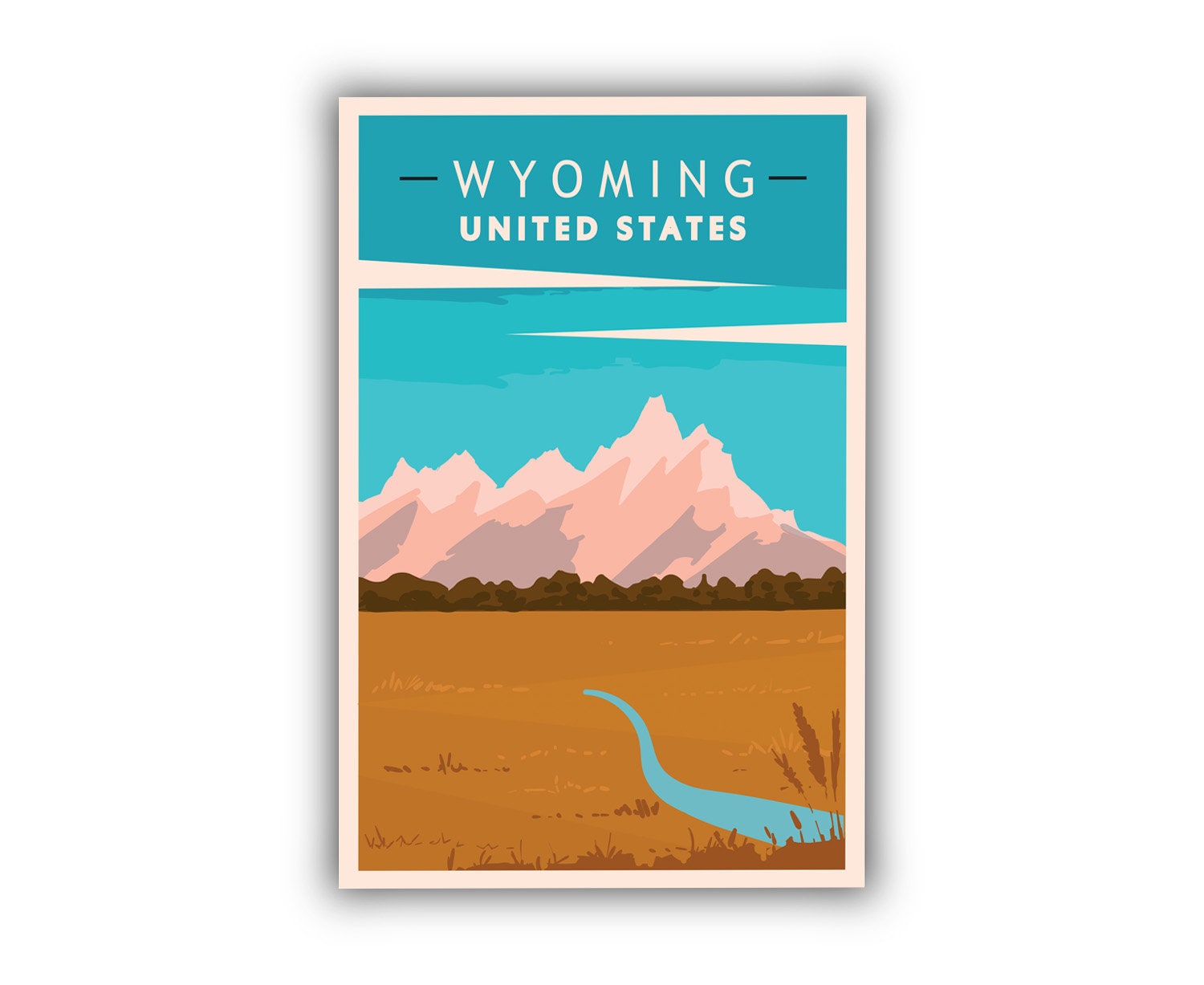 Retro Style Travel Poster, Wyoming Vintage Rustic Poster Print, Home Wall Art, Office Wall Decor, Posters, Wyoming, State Map Poster