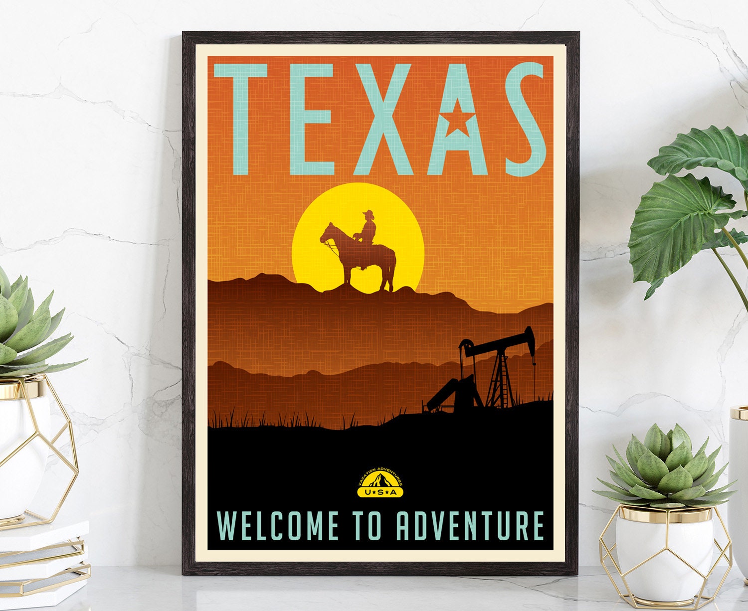 Retro Style Travel Poster, Texas Vintage Rustic Poster Print, Home Wall Art, Office Wall Decoration, Poster Prints, Texas, States Map Poster