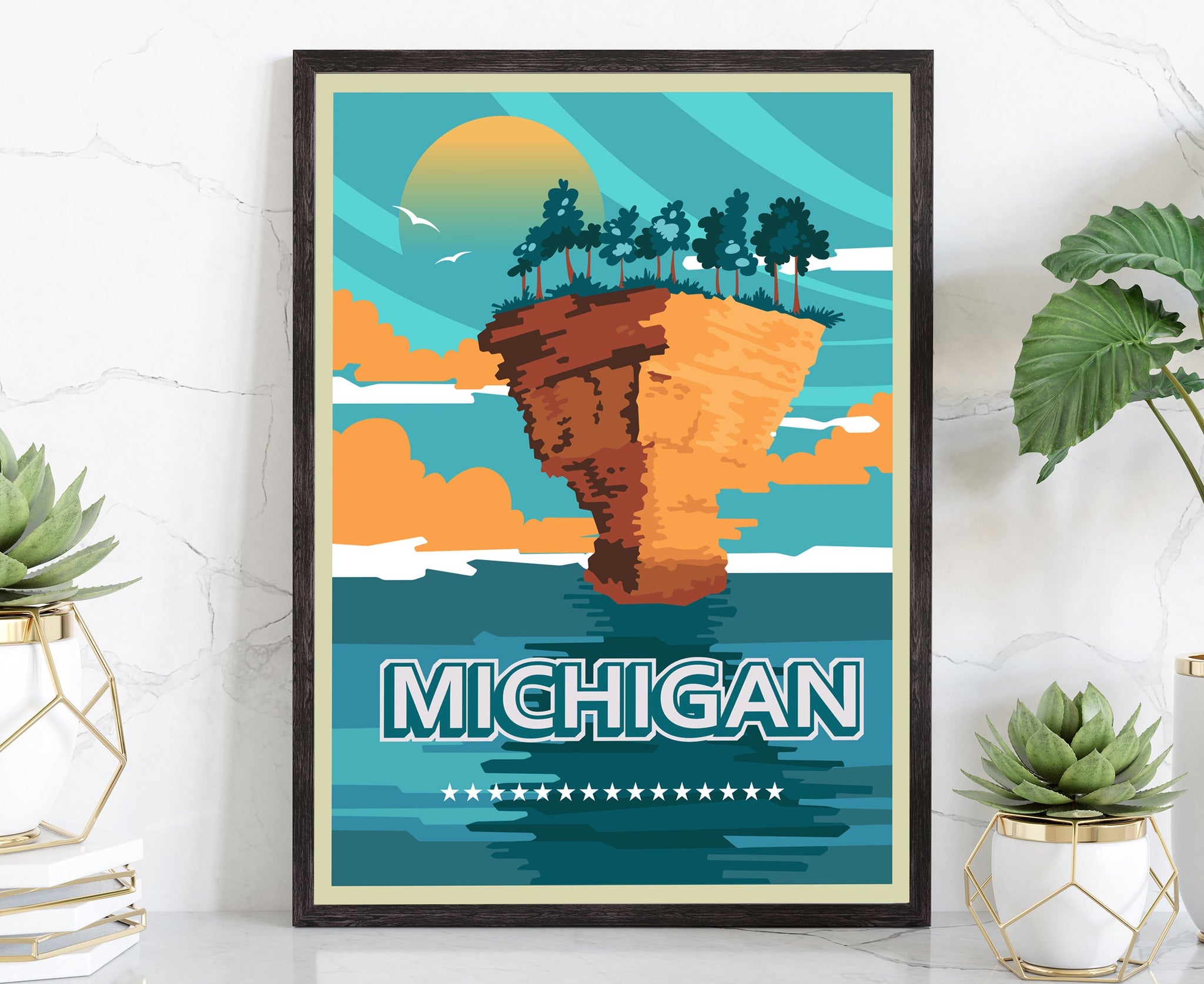 Retro Style Travel Poster, Michigan Vintage Rustic Poster Print, Home Wall Art, Office Wall Decoration, Posters, Michigan, State Map Poster