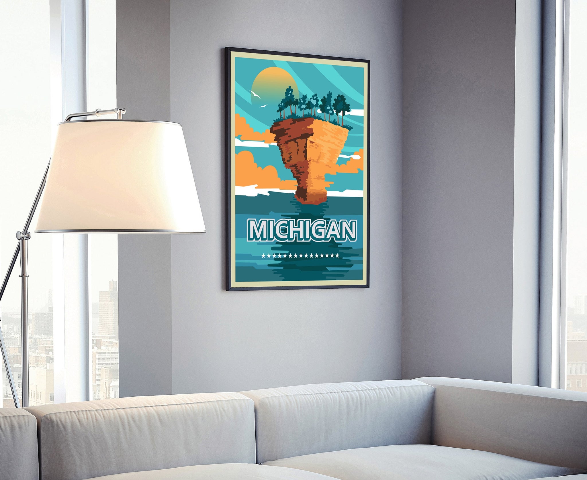 Retro Style Travel Poster, Michigan Vintage Rustic Poster Print, Home Wall Art, Office Wall Decoration, Posters, Michigan, State Map Poster