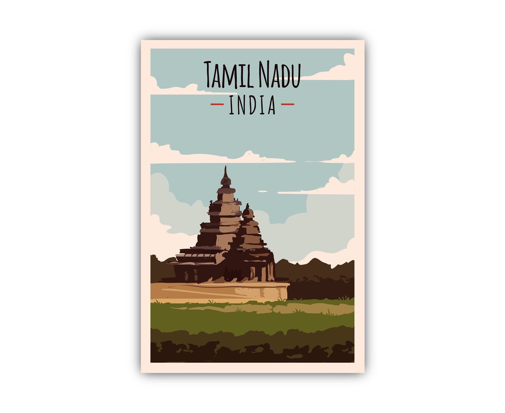 Retro Style Travel Poster, India Tamil Nadu Vintage Rustic Poster Print, Home Wall Art, Office Wall Decoration, India City Map Poster