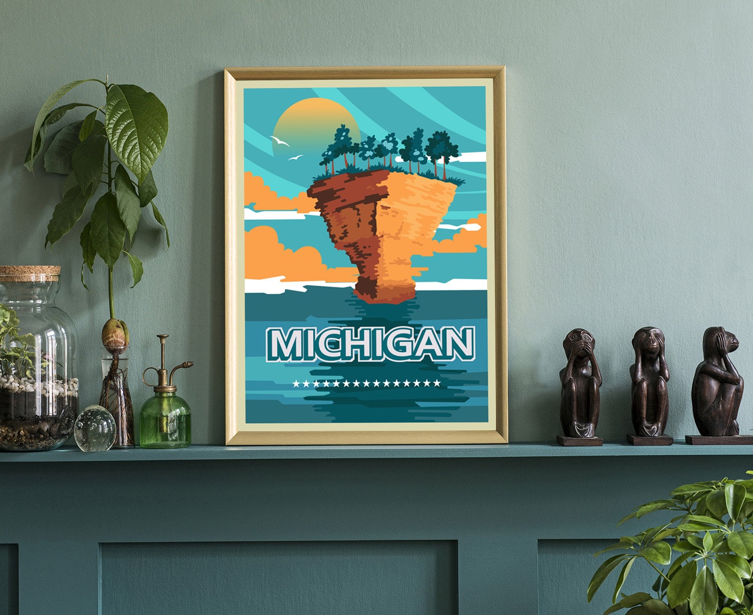 Retro Style Travel Poster, Michigan Vintage Rustic Poster Print, Home Wall Art, Office Wall Decoration, Posters, Michigan, State Map Poster