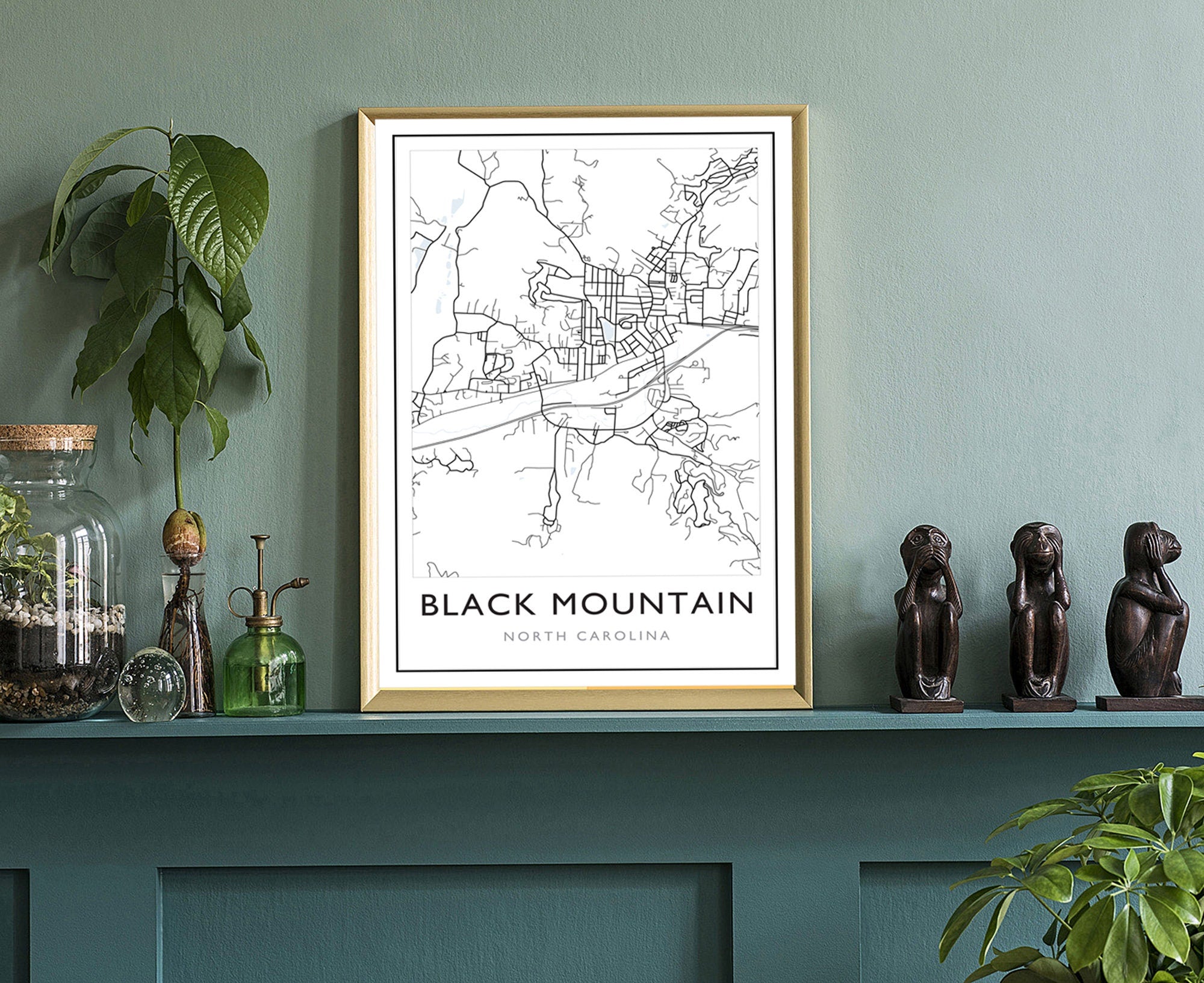 Black Mountain Map, Black Mountain City Road Map , Black Mountain North Carolina Street Map, Modern US City Map, Home Decor, Office Wall Art