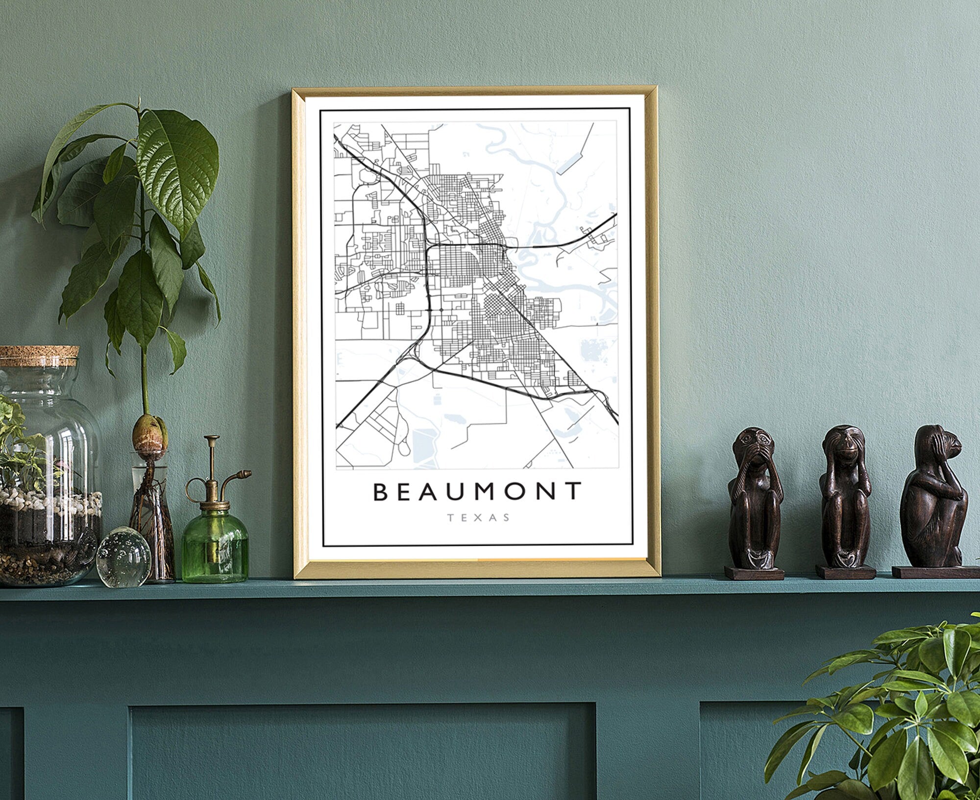 Beaumont Map, Beaumont City Road Map Poster, Beaumont Texas City Street Map, Modern US City Map, Home Art Decor, Office Wall Art Print