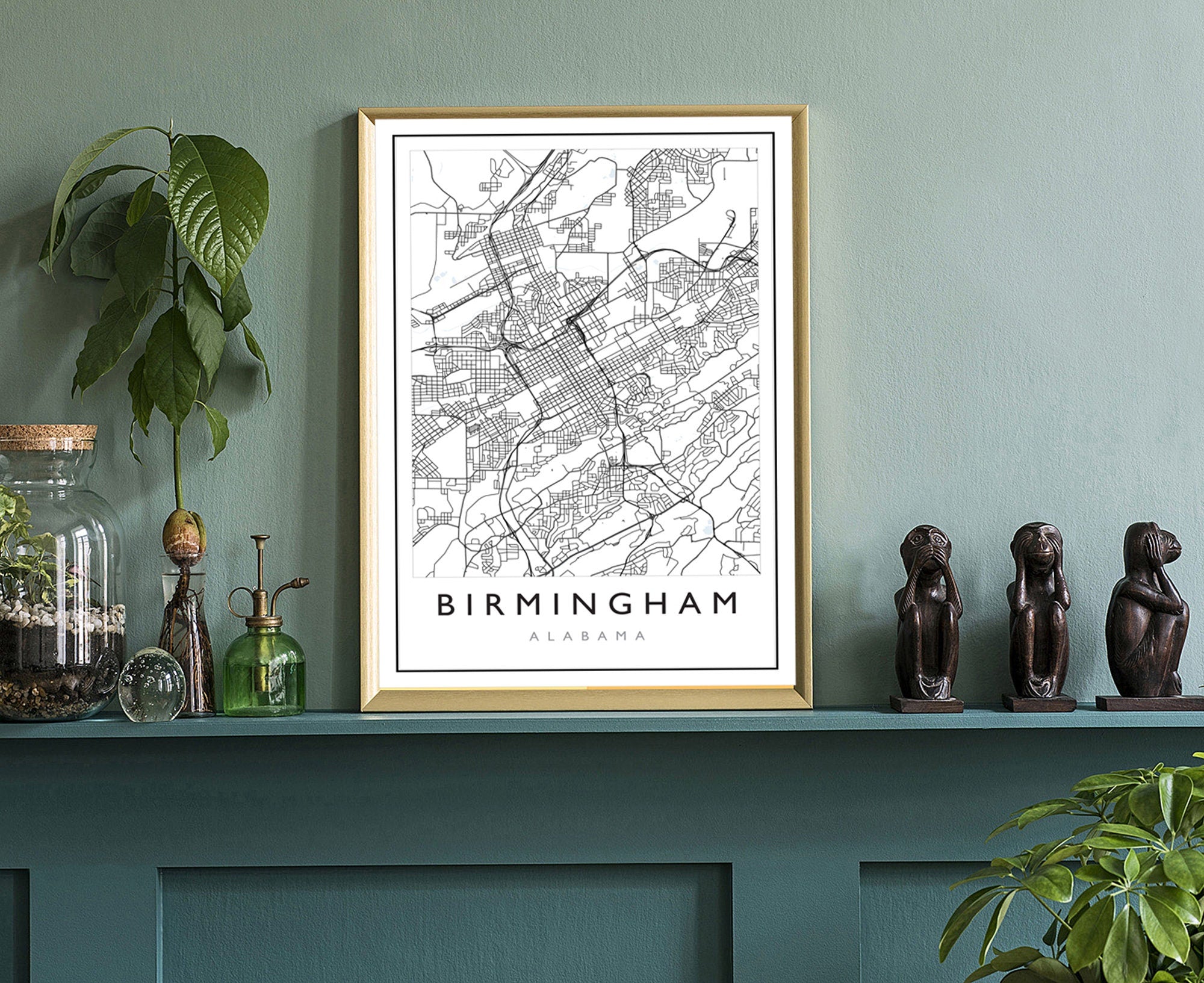 Birmingham Map, Birmingham City Road Map Poster,Birmingham Alabama City Street Map,Modern US City Map, Home Art Decor, Office Wall Art Print