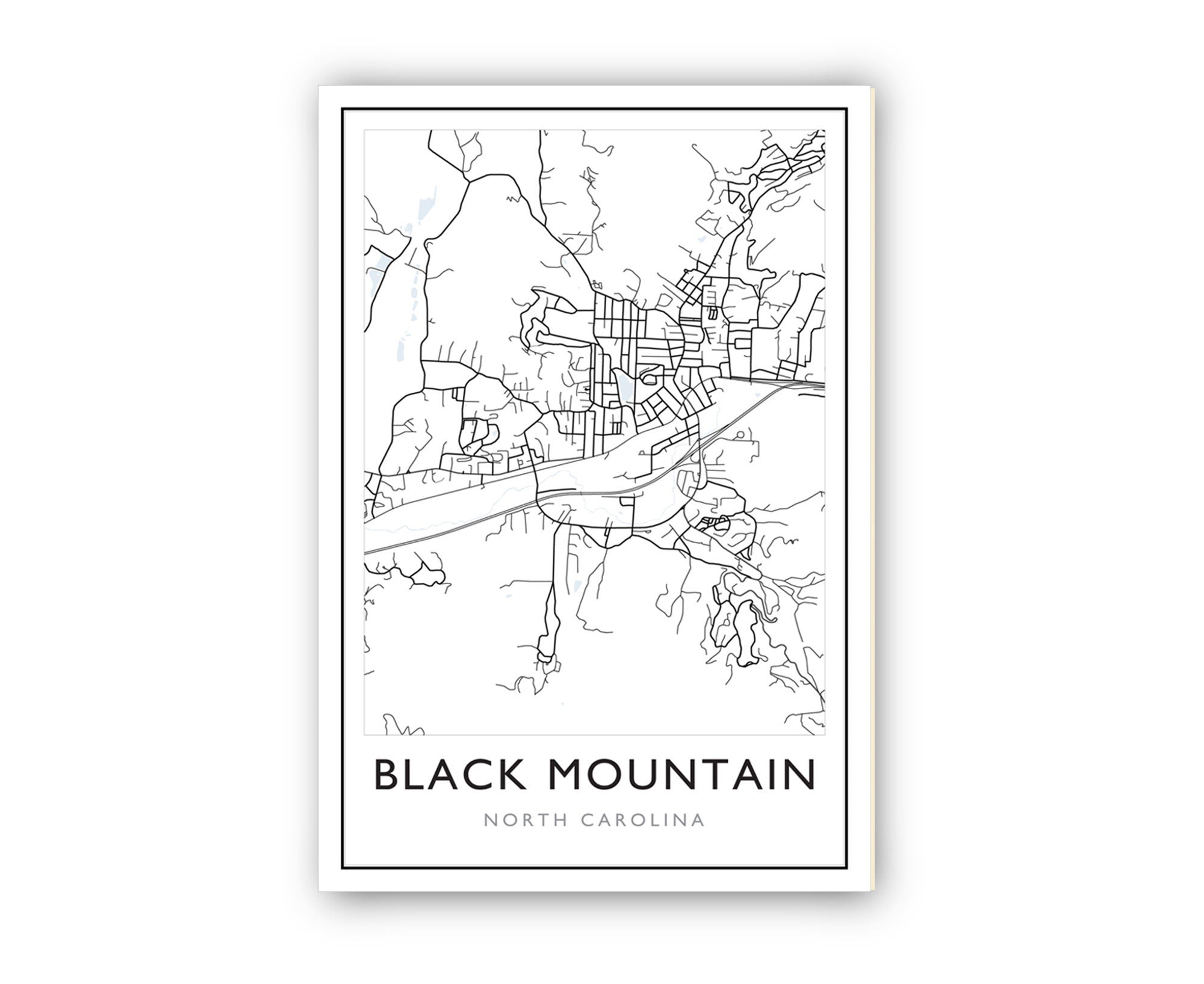 Black Mountain Map, Black Mountain City Road Map , Black Mountain North Carolina Street Map, Modern US City Map, Home Decor, Office Wall Art