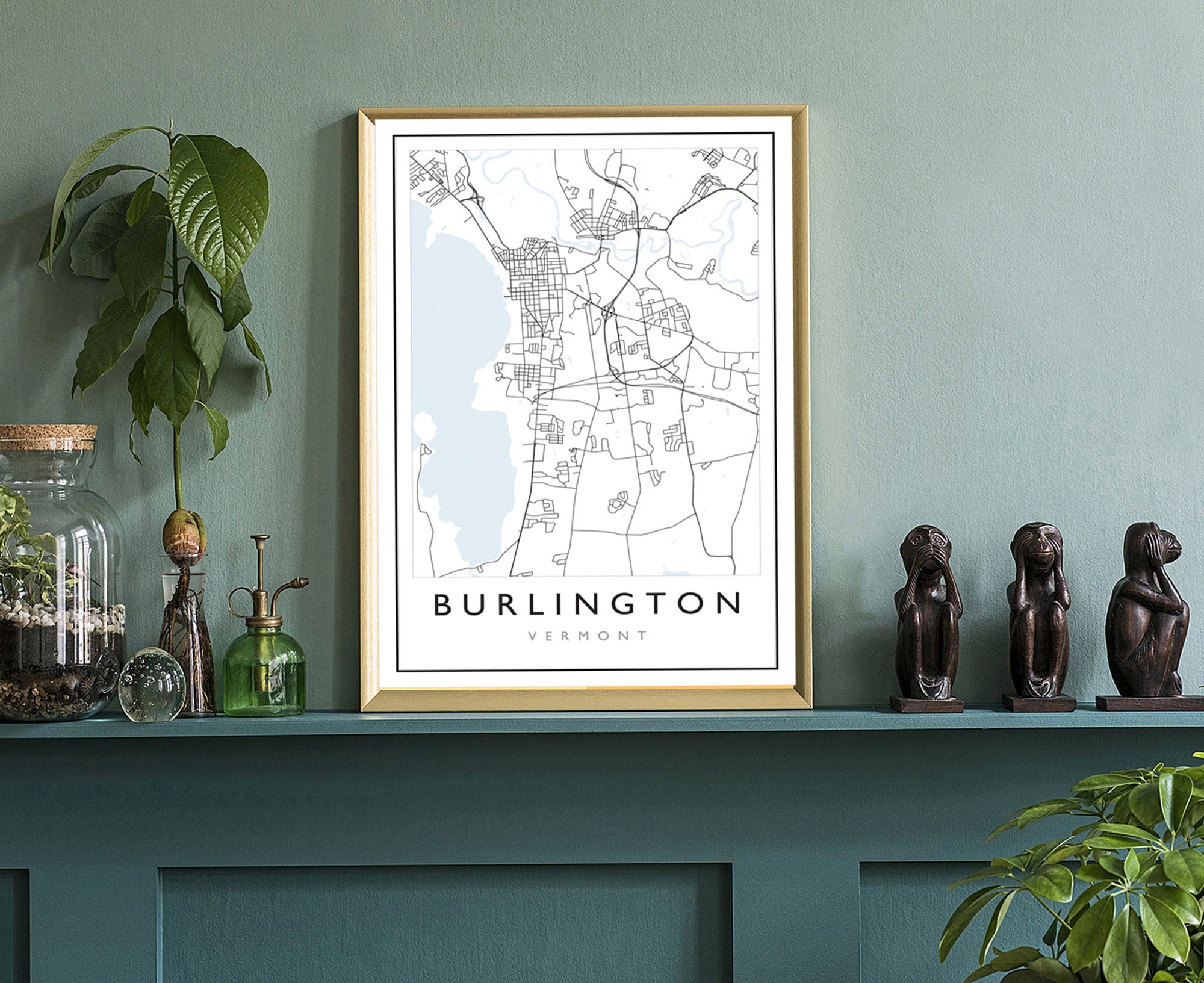 Burlington Map, Burlington City Road Map Poster,Burlington Vermont City Street Map, Modern US City Map,Home Art Decor, Office Wall Art Print