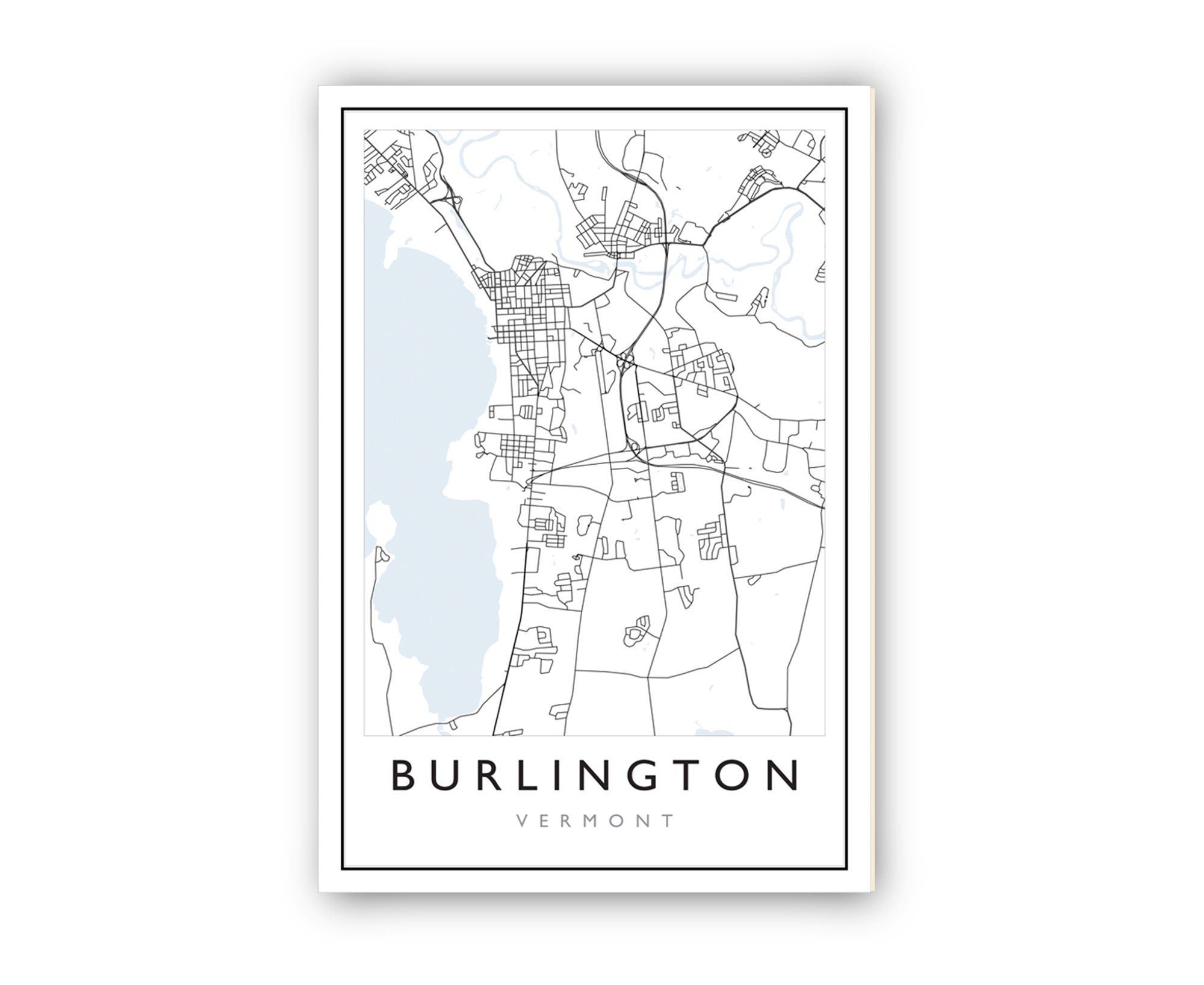 Burlington Map, Burlington City Road Map Poster,Burlington Vermont City Street Map, Modern US City Map,Home Art Decor, Office Wall Art Print