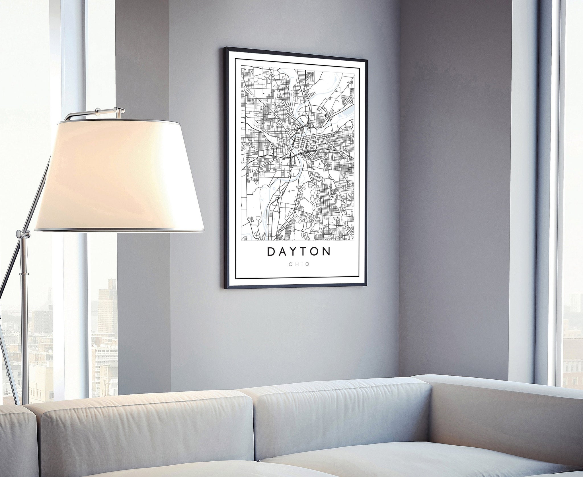 Dayton Ohio City Map, Ohio City Road Map Poster Print, City Street Map Print, Modern US City Map, Home Art Decoration, Office Wall Art Print