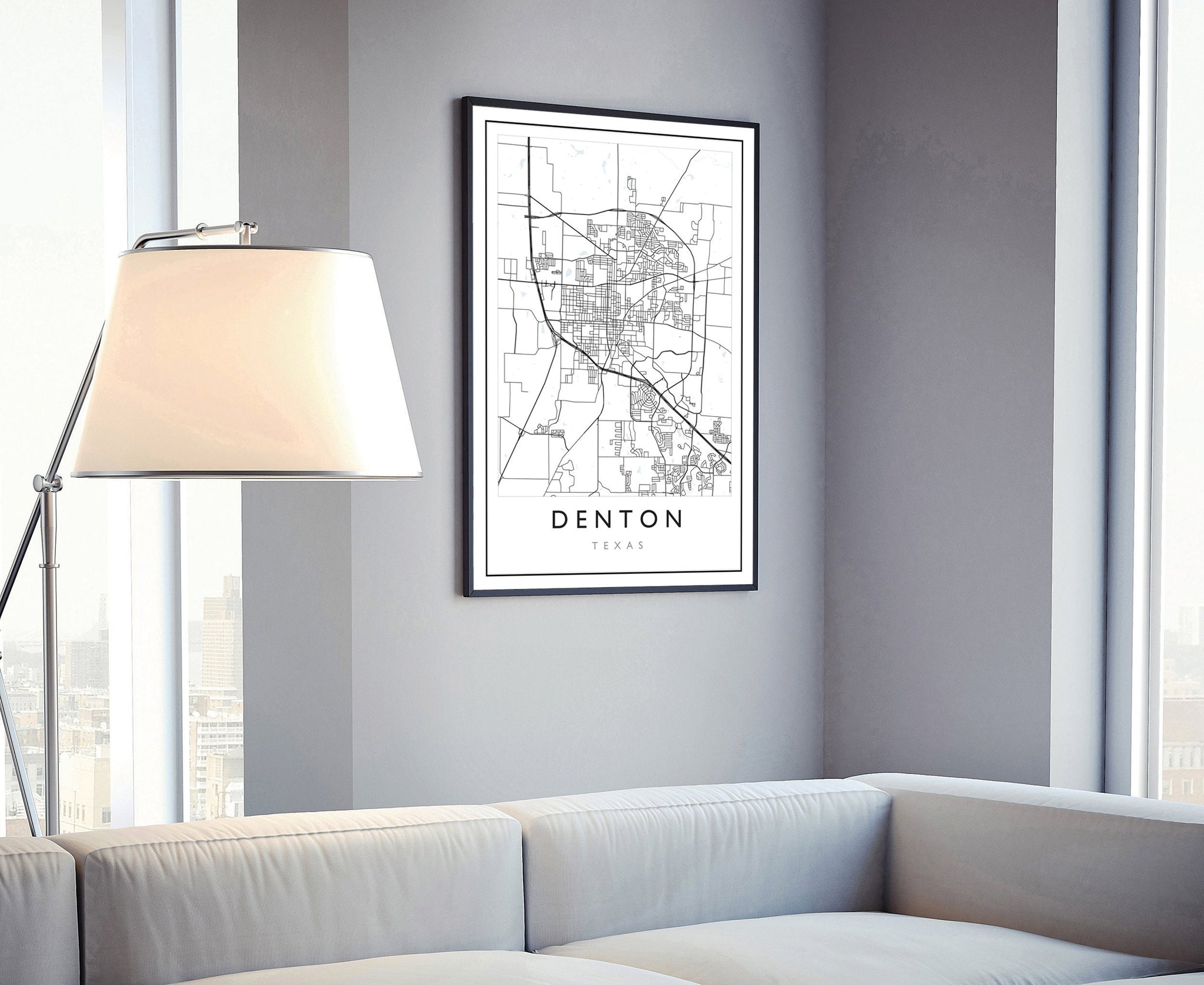 Denton Texas City Map, Texas City Road Map Poster Print, City Street Map Print, Modern US City Map, Home Art Decor, Office Wall Art Print