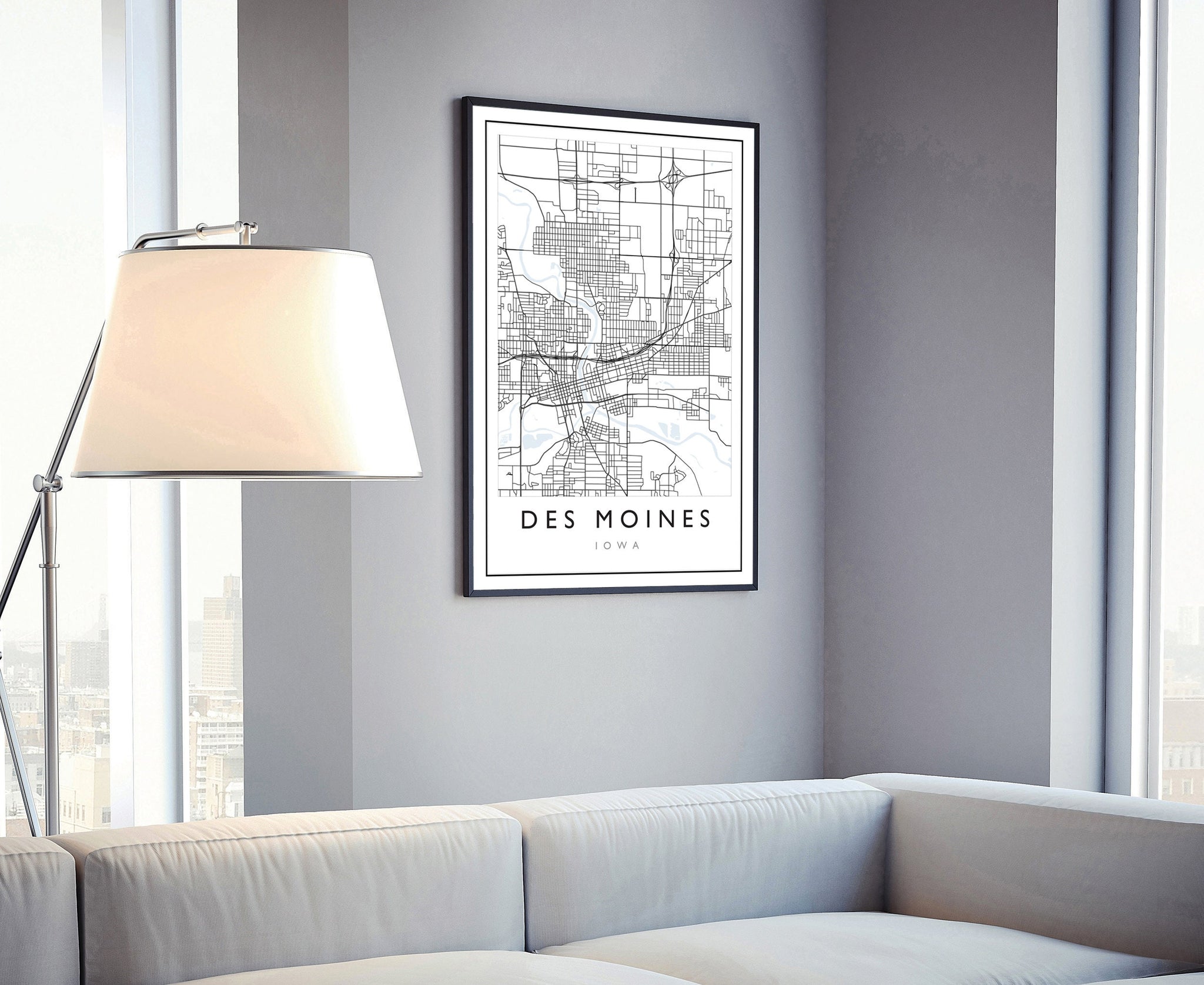 Des Moines Iowa City Map, Iowa City Road Map Poster, City Street Map Print, Modern US City Map, Home Art Decoration, Office Wall Art Print