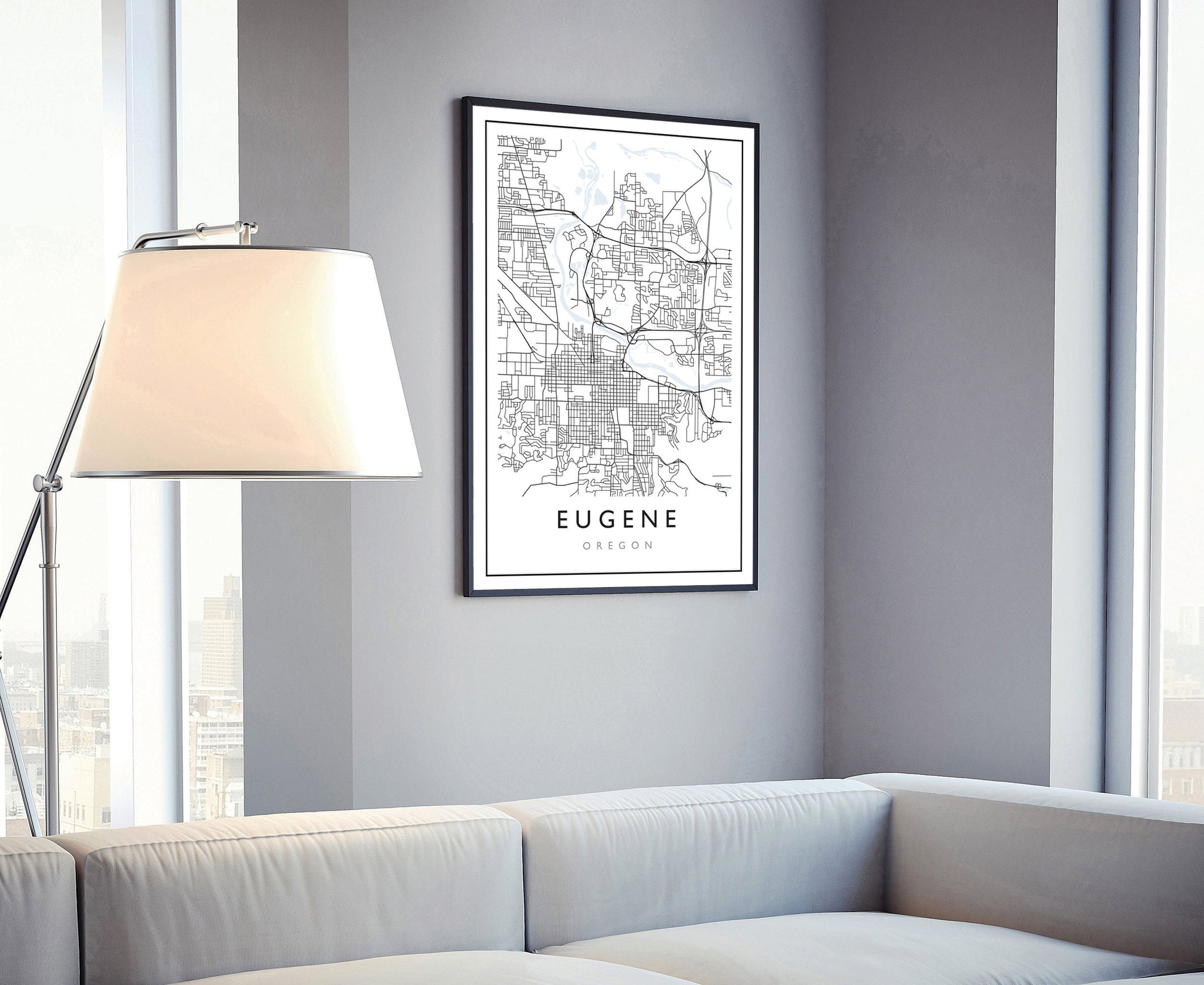 Eugene Oregon City Map, Eugene City Road Map Poster, City Street Map Print, Modern US City Map, Home Art Decoration, Office Wall Art Print