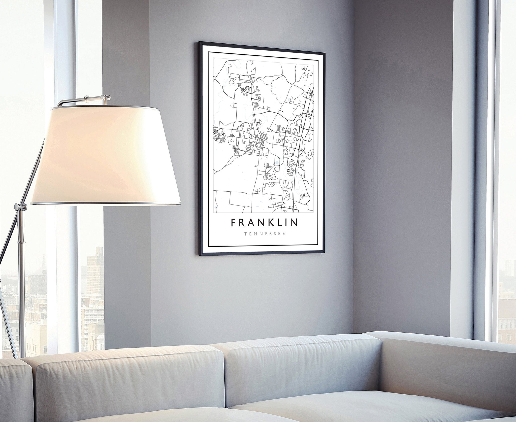 Franklin Tennessee City Map, Tennessee City Road Map Poster, City Street Map Print, Modern US City Map, Home Art Decor, Office Wall Art