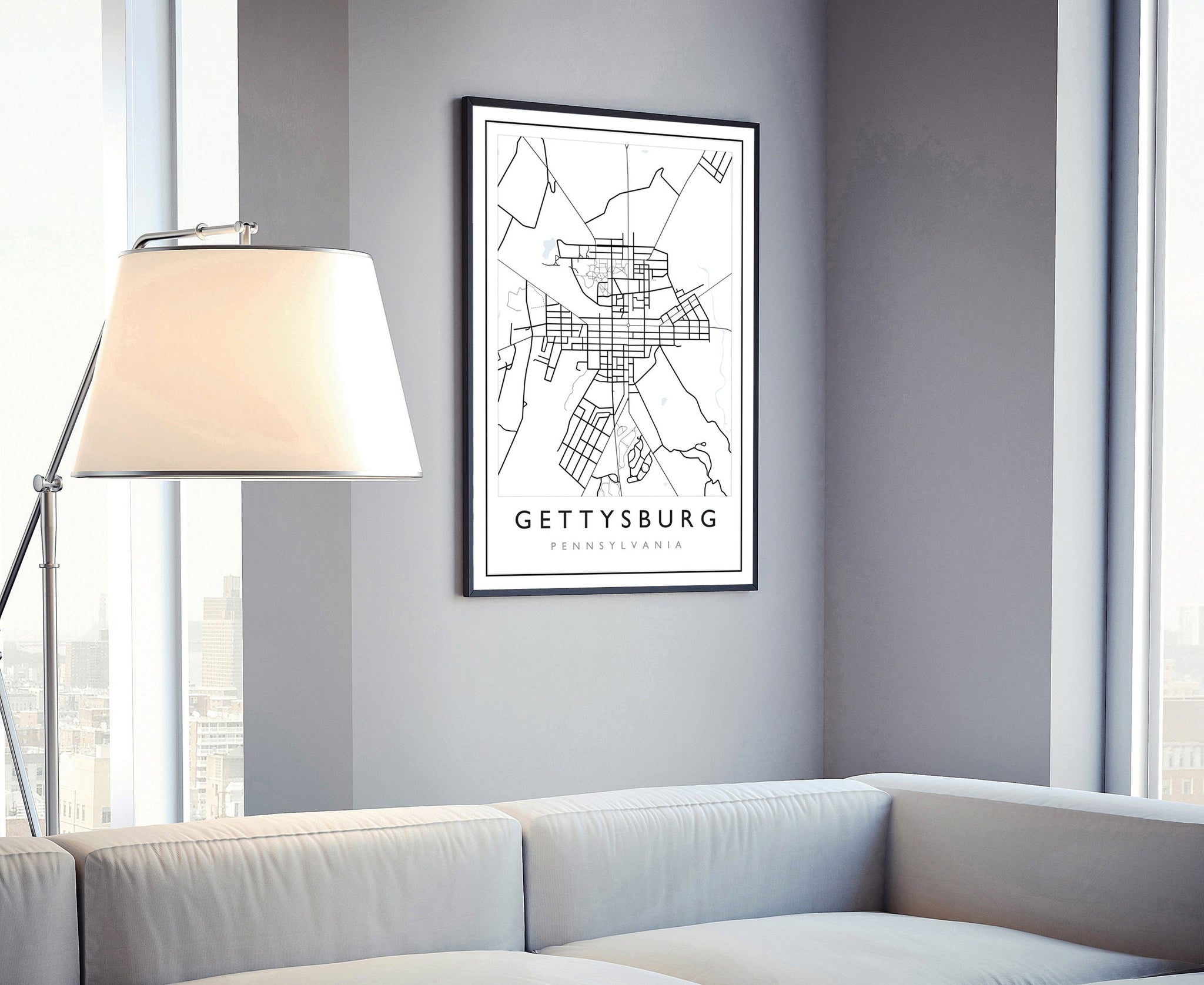 Gettysburg Pennsylvania City Map, City Road Map Poster, City Street Map Print, Modern US City Map, Home Art Decoration, Office Wall Art