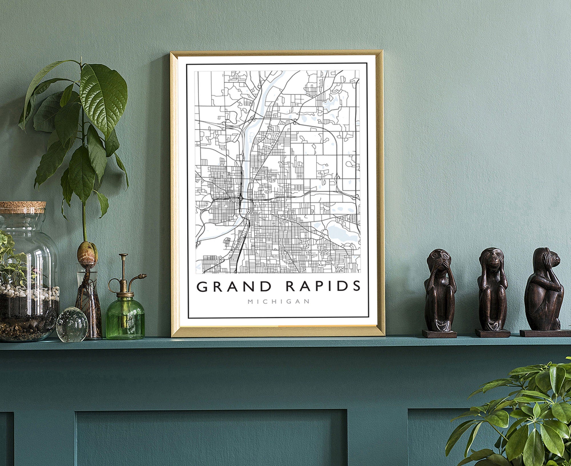 Grand Rapids Michigan City Map, Michigan City Road Map Poster, City Street Map Print, Modern US City Map, Home Art Decor, Office Wall Art