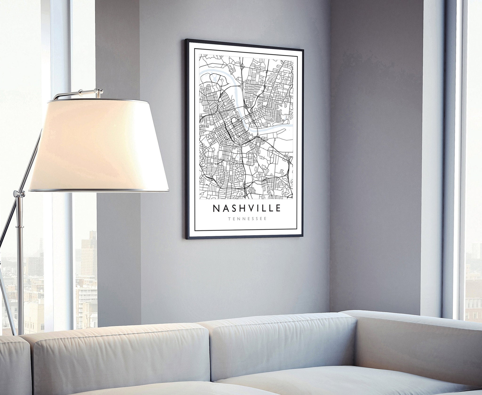 Nashville Tennessee City Map, Tennessee Road Map Poster, City Street Map Print, US City Modern City Map, Home Wall Art, Office Wall Decor