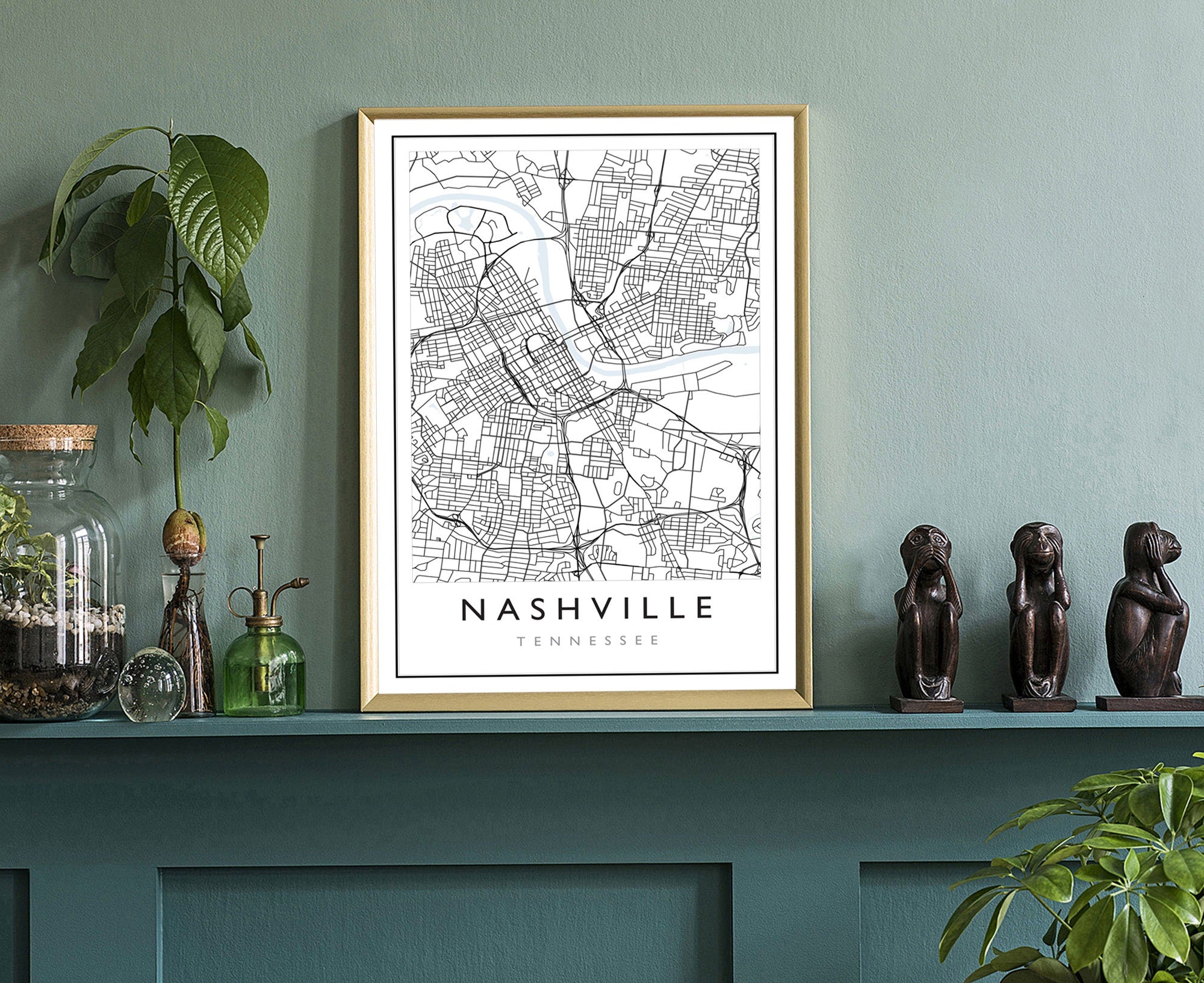 Nashville Tennessee City Map, Tennessee Road Map Poster, City Street Map Print, US City Modern City Map, Home Wall Art, Office Wall Decor