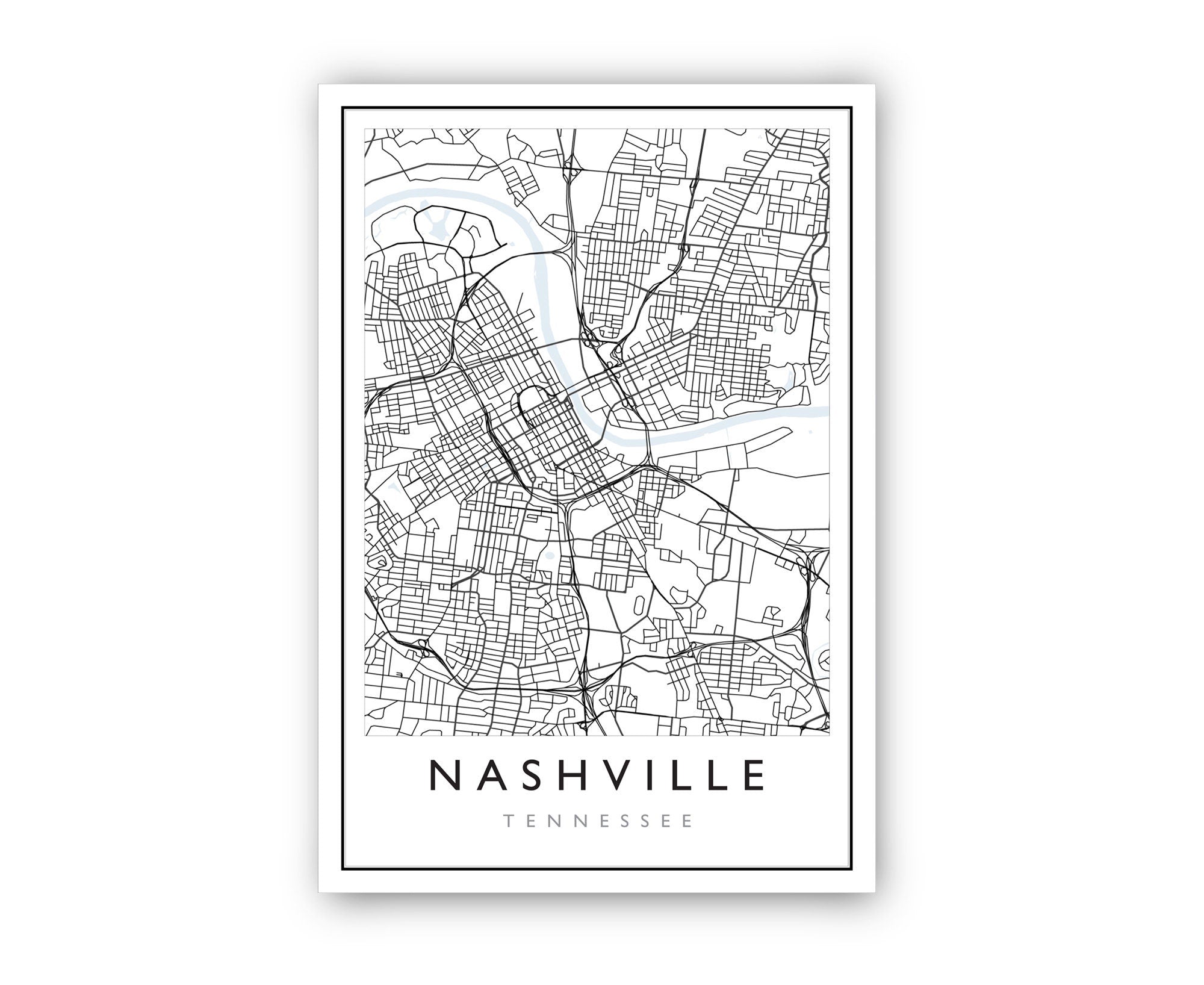 Nashville Tennessee City Map, Tennessee Road Map Poster, City Street Map Print, US City Modern City Map, Home Wall Art, Office Wall Decor