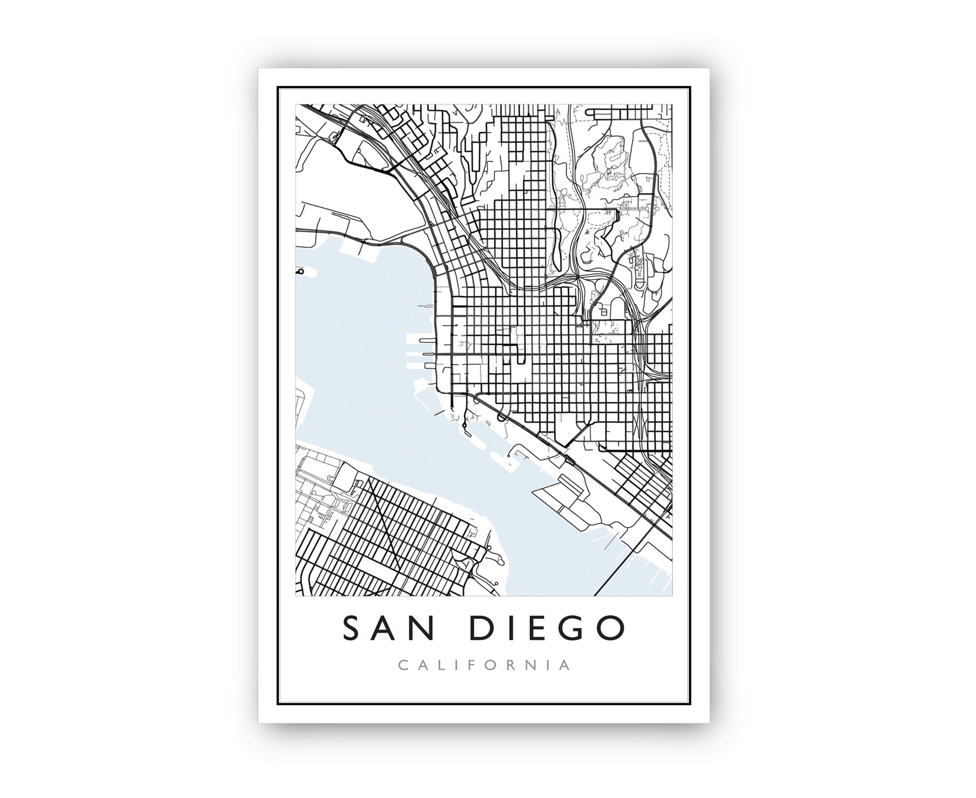 San Diego California City Map, San Diego Road Map Poster, City Street Map Print, US City Modern City Map, Home Office Wall Art Decoration