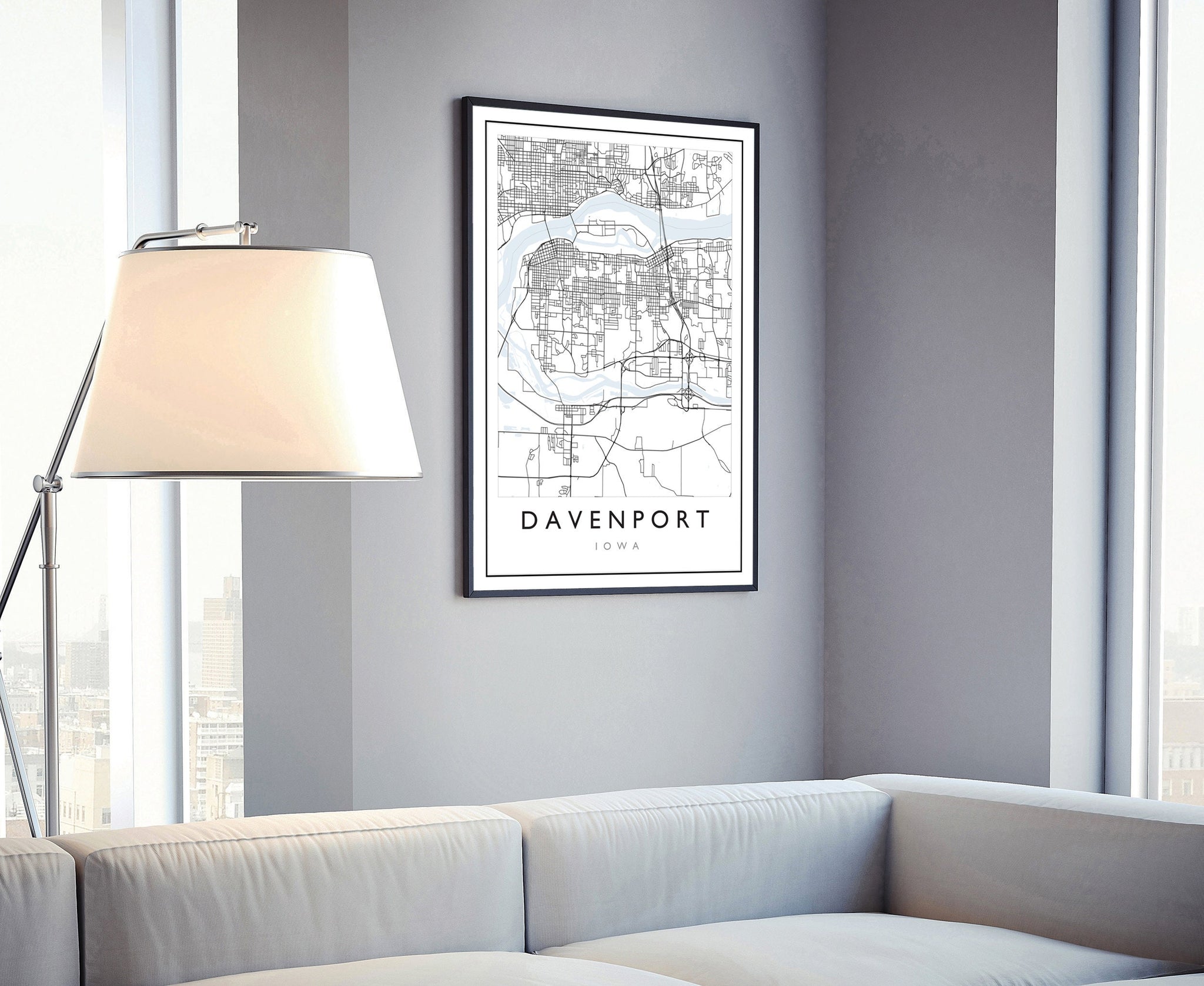 Davenport Iowa City Map, Iowa City Road Map Poster, City Street Map Print, Modern US City Map, Home Art Decoration, Office Wall Art Print