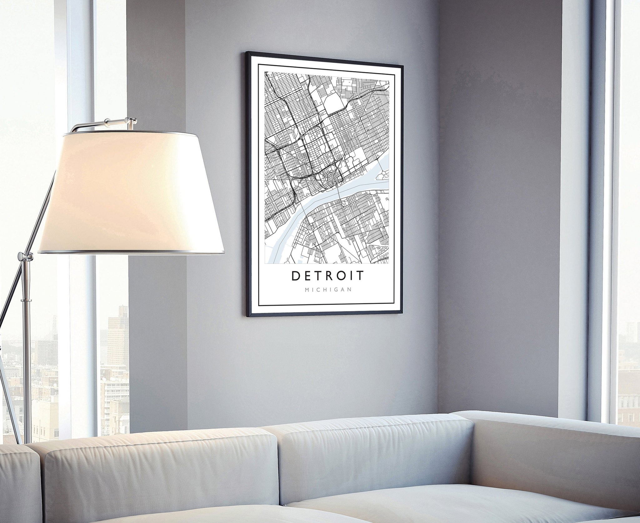 Detroit Michigan City Map, Michigan City Road Map Poster, City Street Map Print, Modern US City Map, Home Art Decor, Office Wall Art Print