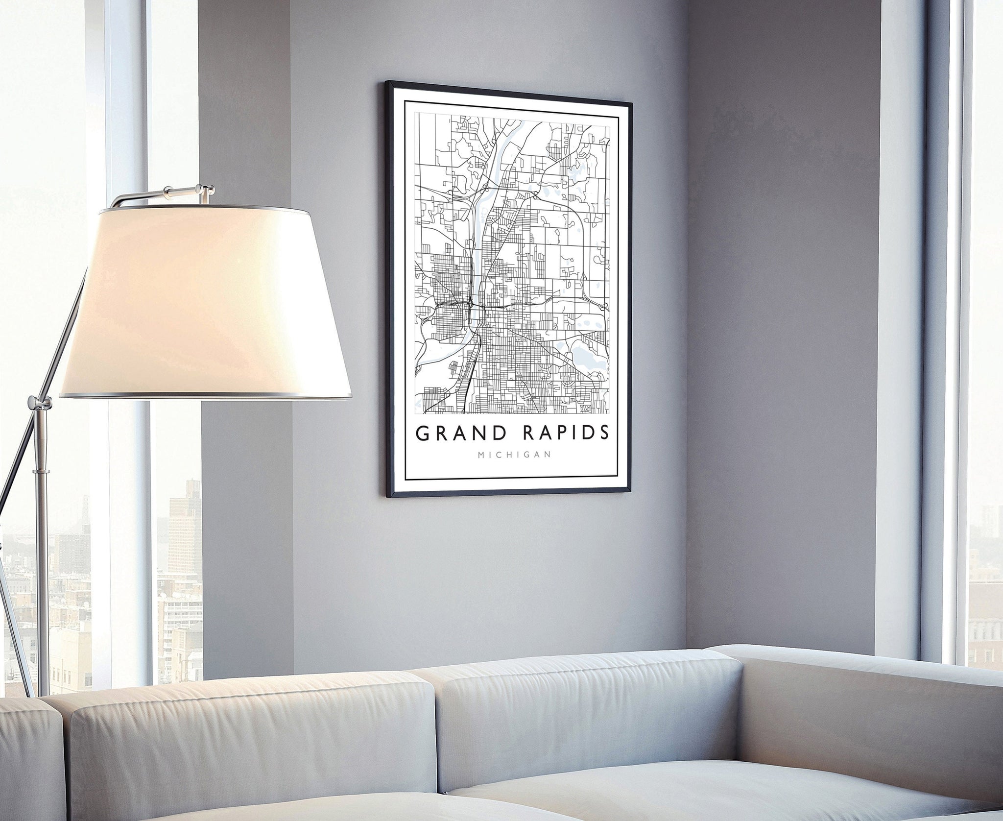 Grand Rapids Michigan City Map, Michigan City Road Map Poster, City Street Map Print, Modern US City Map, Home Art Decor, Office Wall Art