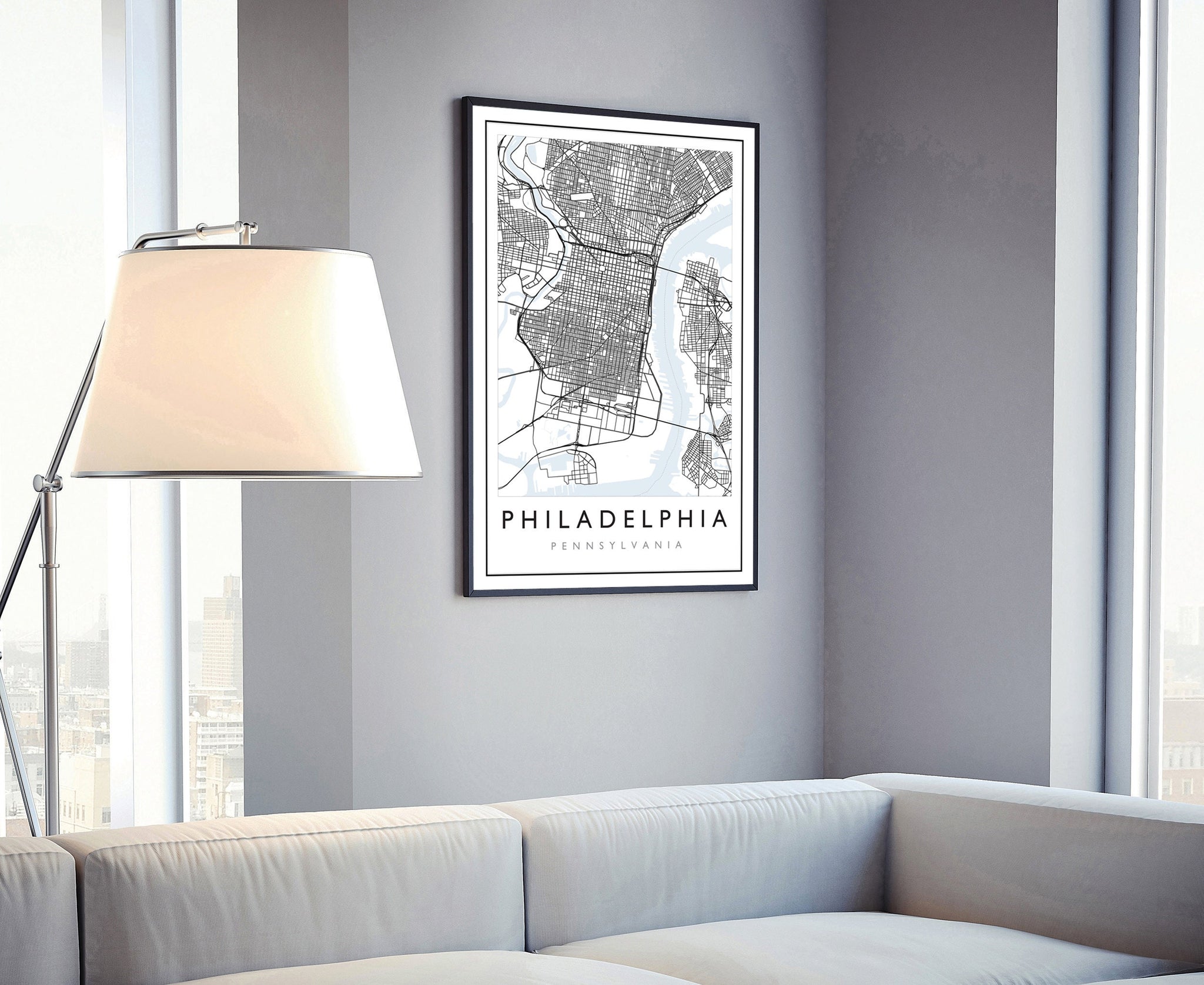 Philadelphia Pennsylvania City Map, Pennsylvania Road Map Poster, City Street Map Print, US City Modern City Map, Home Office Wall Art Decor