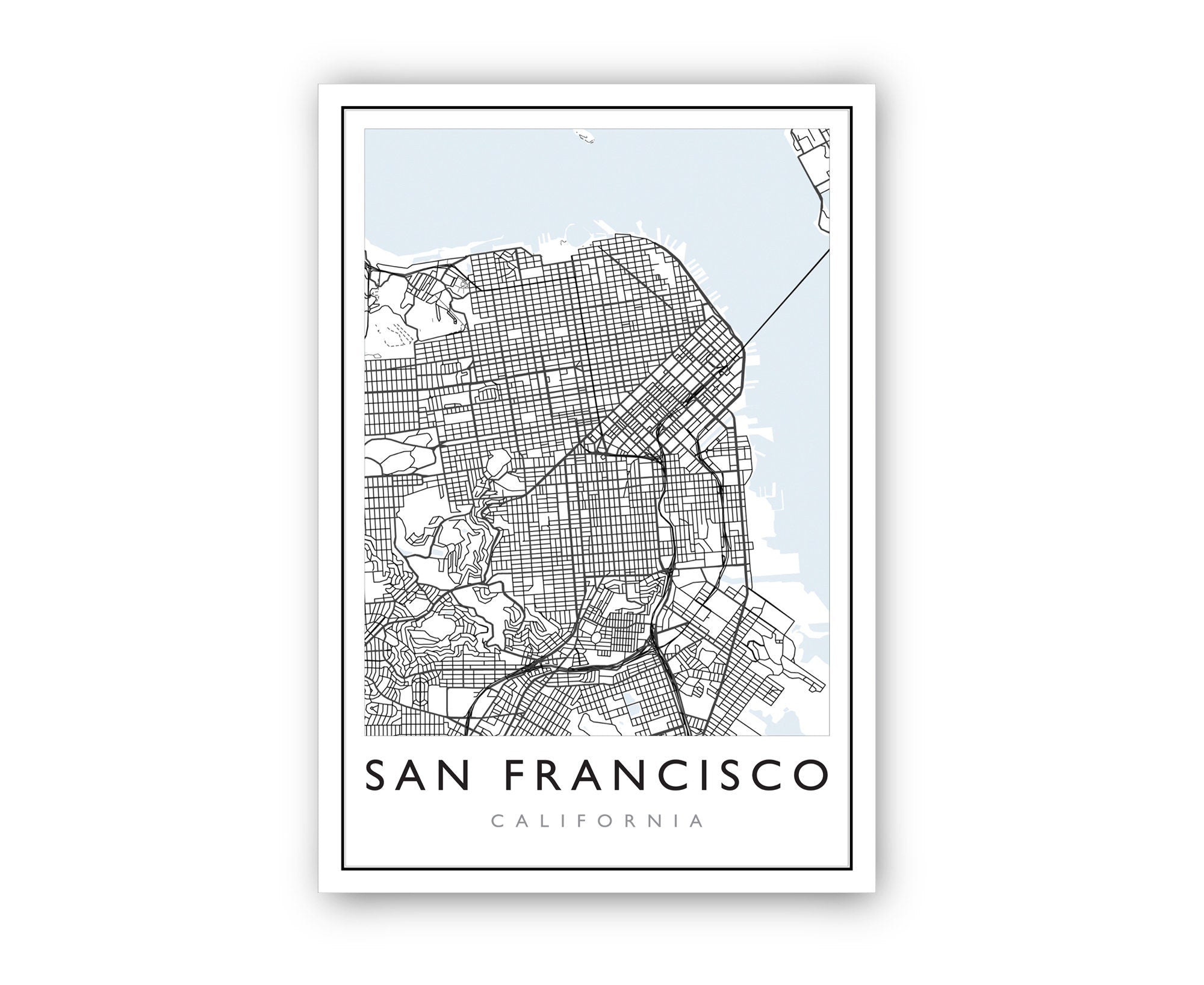 San Francisco California City Map, San Francisco Road Map Poster, City Street Map Print, US City Modern City Map, Home Office Wall Art Decor