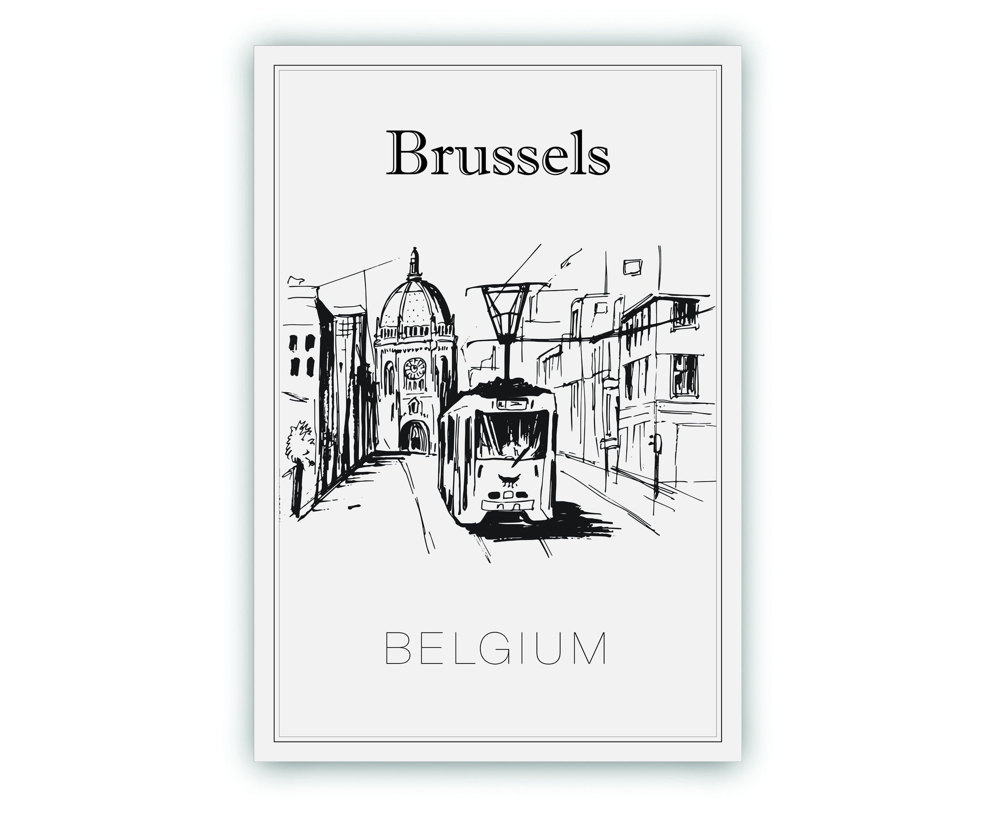 Hand Drawn Poster, Brussels Travel Poster, Belgium Poster Wall Art, Brussels Cityscape and Landmark Map, City Map Poster For Home and Office