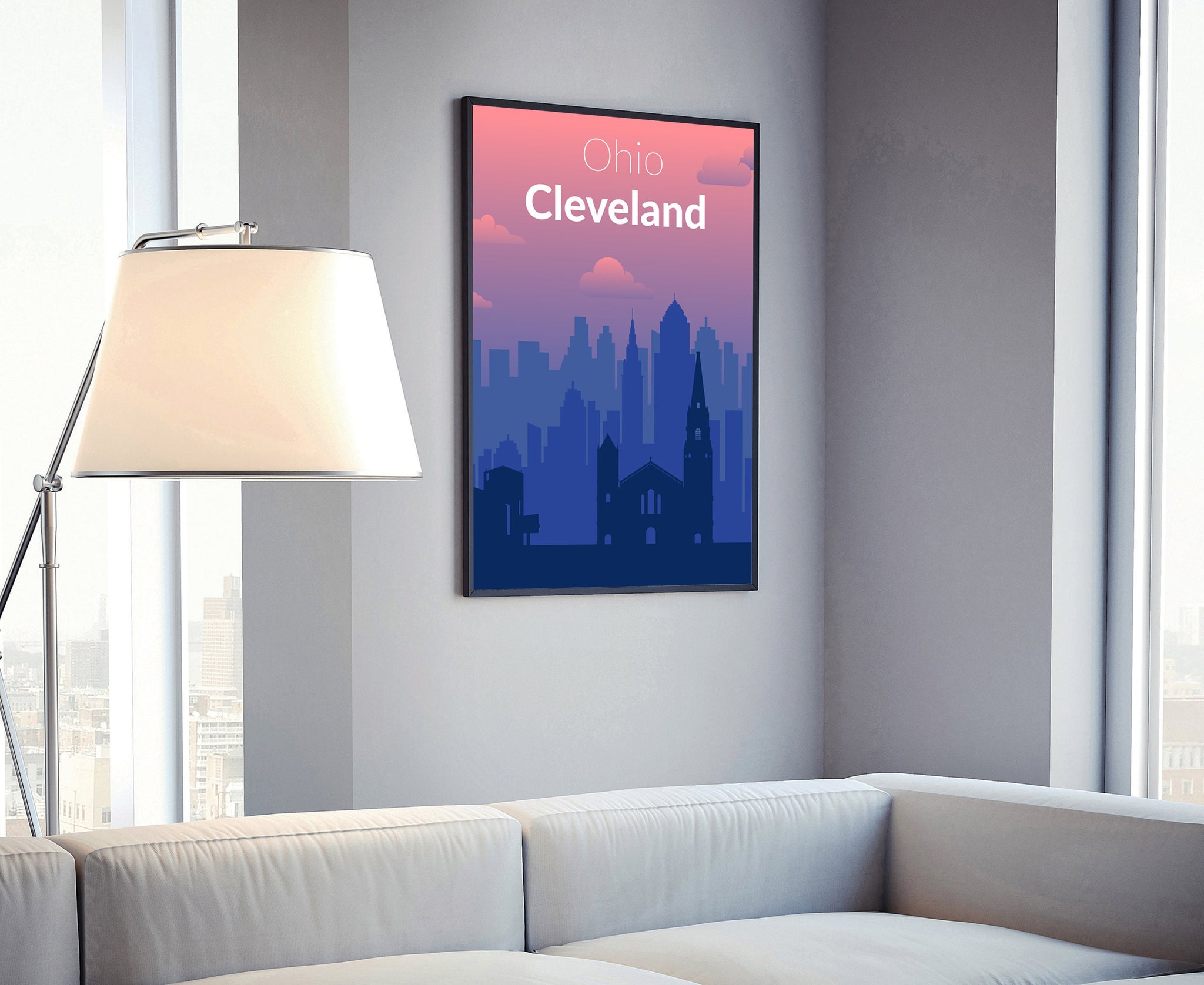 Solid Color US Cities Poster, Ohio Cleveland Solid Color Modern Poster Print, Modern State Poster for Office Decorations, Poster for Home