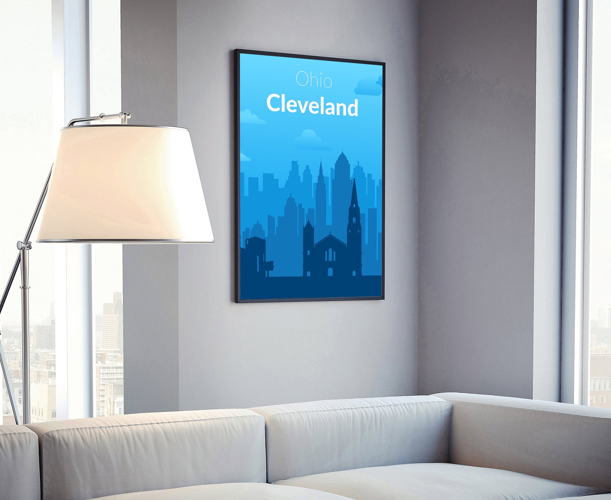 Solid Color US Cities Poster, Ohio Cleveland Solid Color Modern Poster Print, Modern State Poster for Office Decorations, Poster for Home