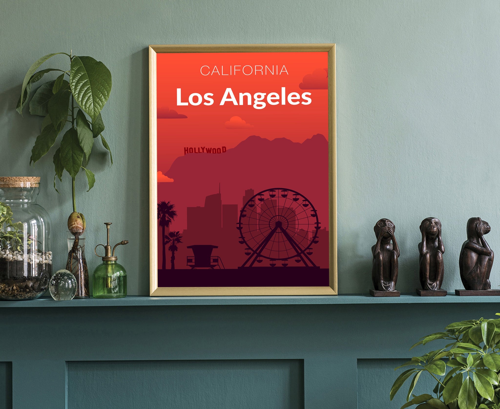 Solid Color US Cities Poster, California Los Angeles Solid Color Modern Poster Print, Modern State Poster for Office and Home Decoration