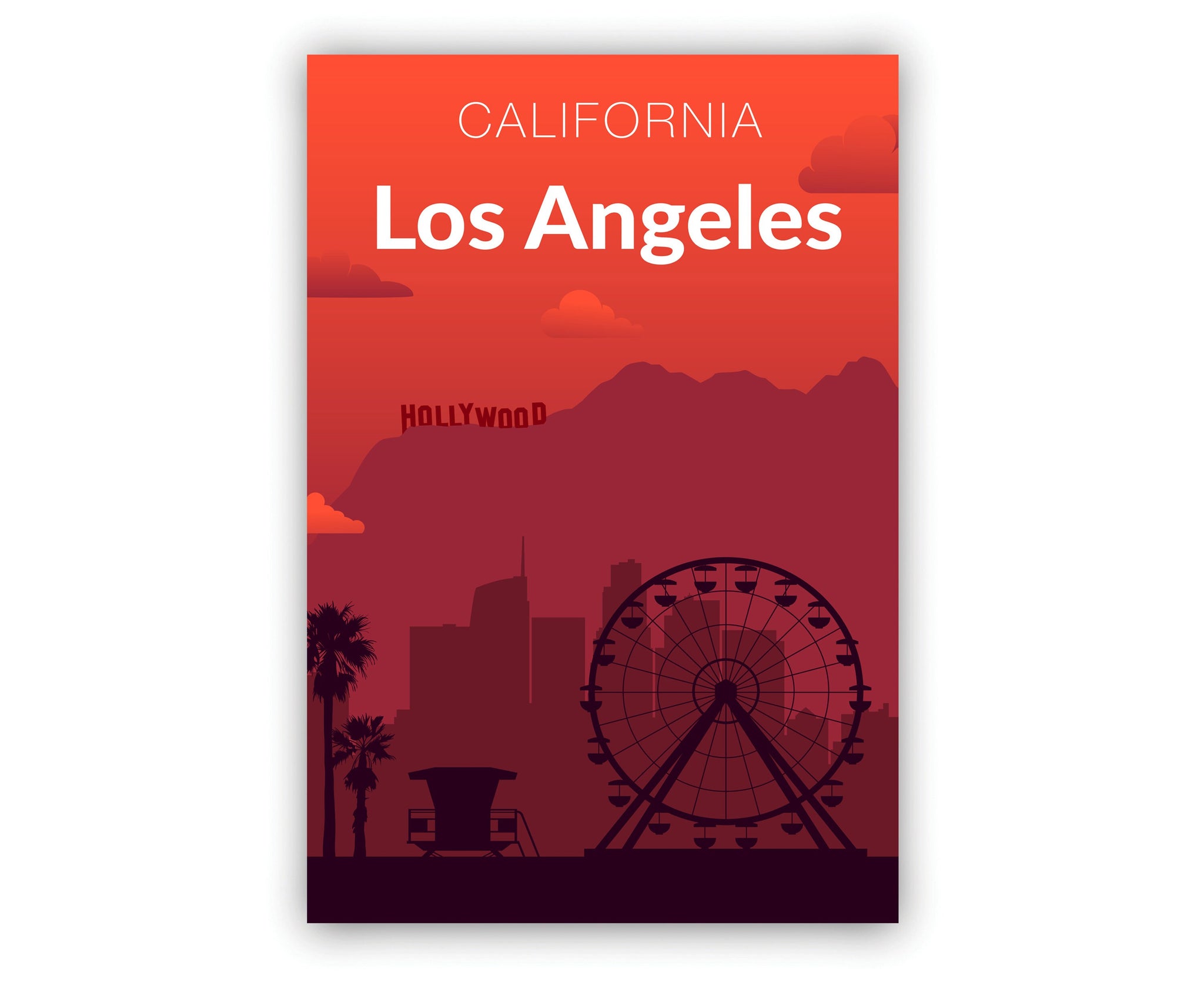 Solid Color US Cities Poster, California Los Angeles Solid Color Modern Poster Print, Modern State Poster for Office and Home Decoration