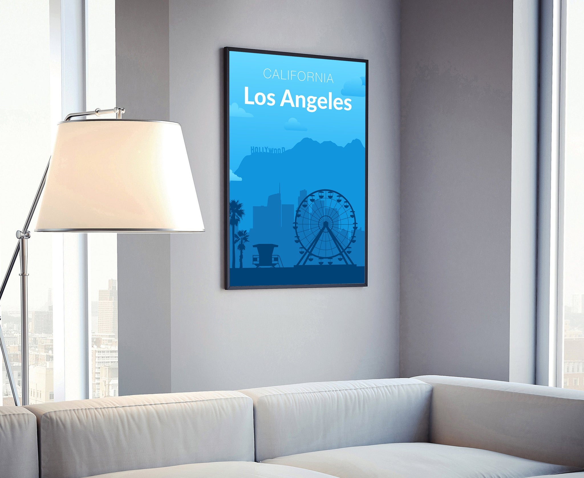 Solid Color US Cities Poster, California Los Angeles Solid Color Modern Poster Print, Modern State Poster for Office and Home Decoration