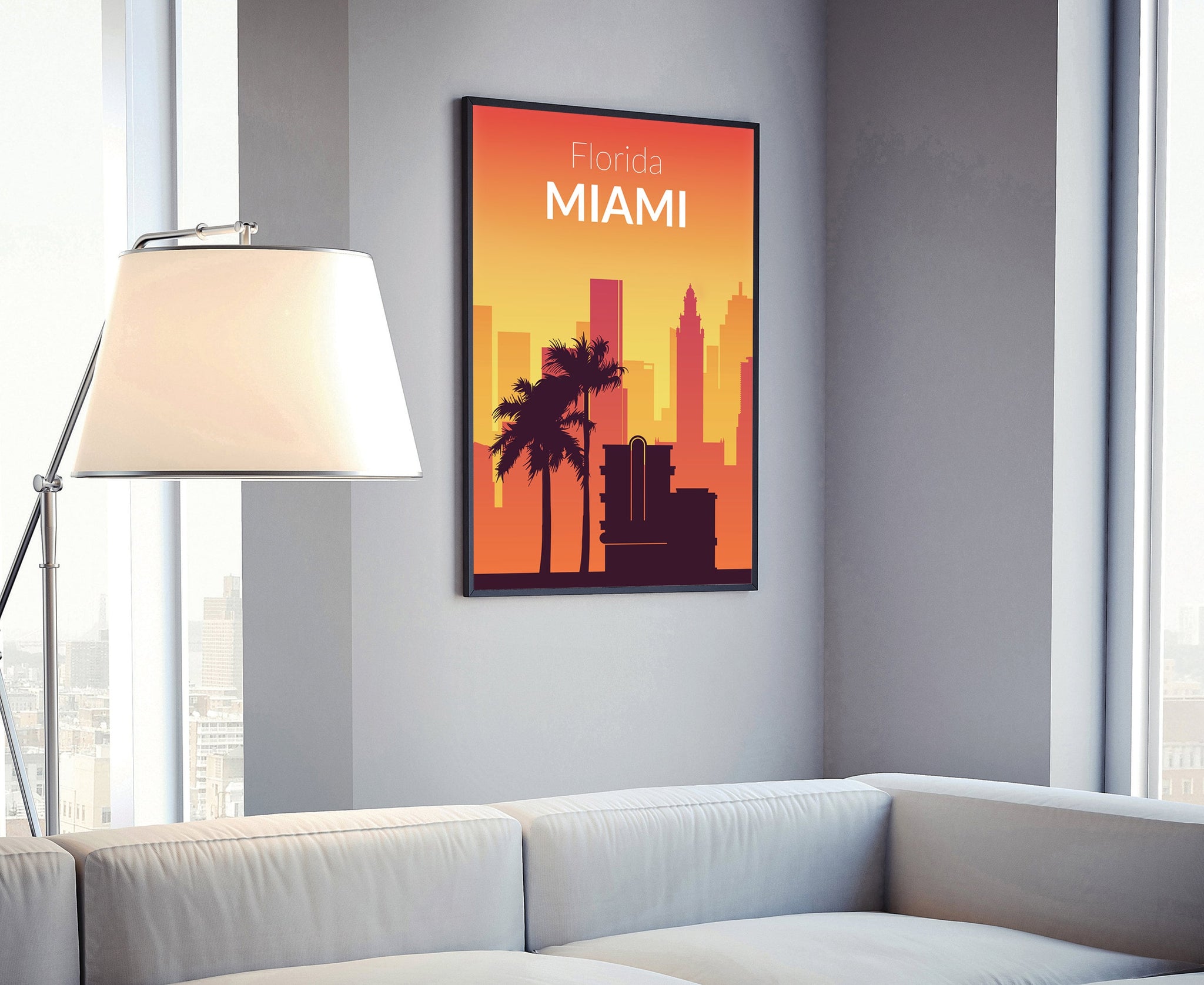 Solid Color US Cities Poster, Miami Florida Solid Color Modern Poster Print, Modern State Poster for Office Decorations, Poster for Home