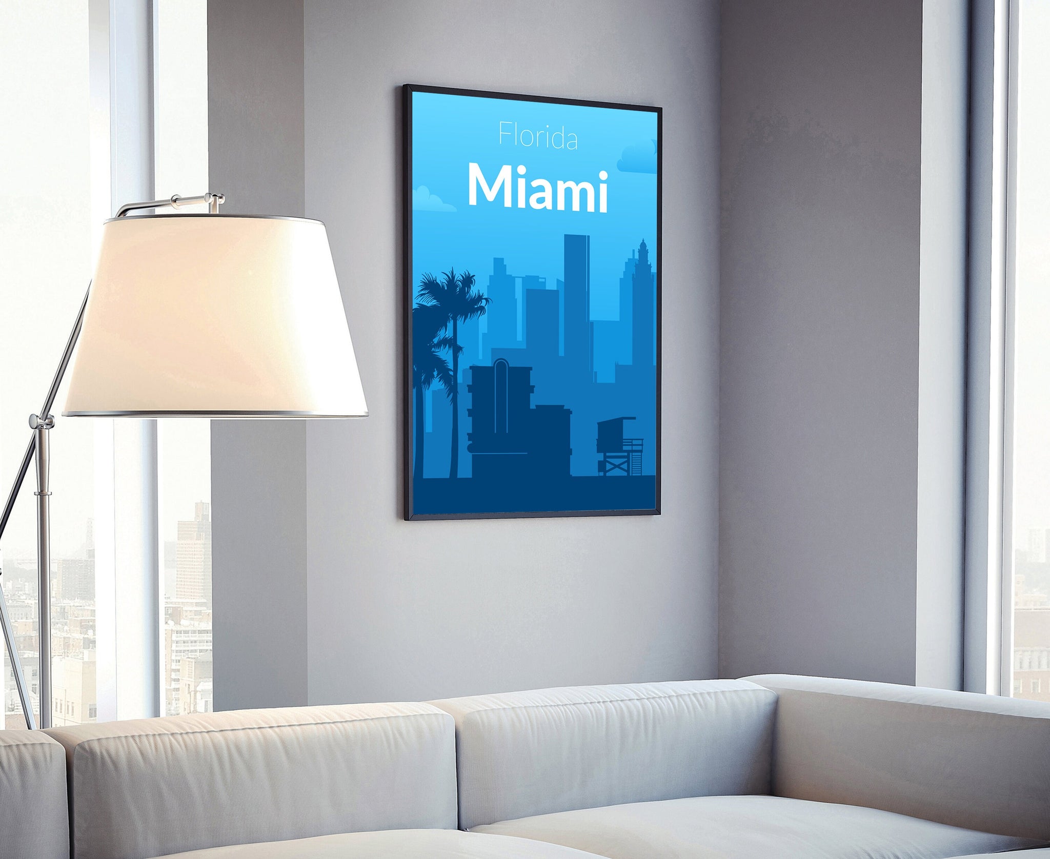 Solid Color US Cities Poster, Miami Florida Solid Color Modern Poster Print, Modern State Poster for Office Decorations, Poster for Home