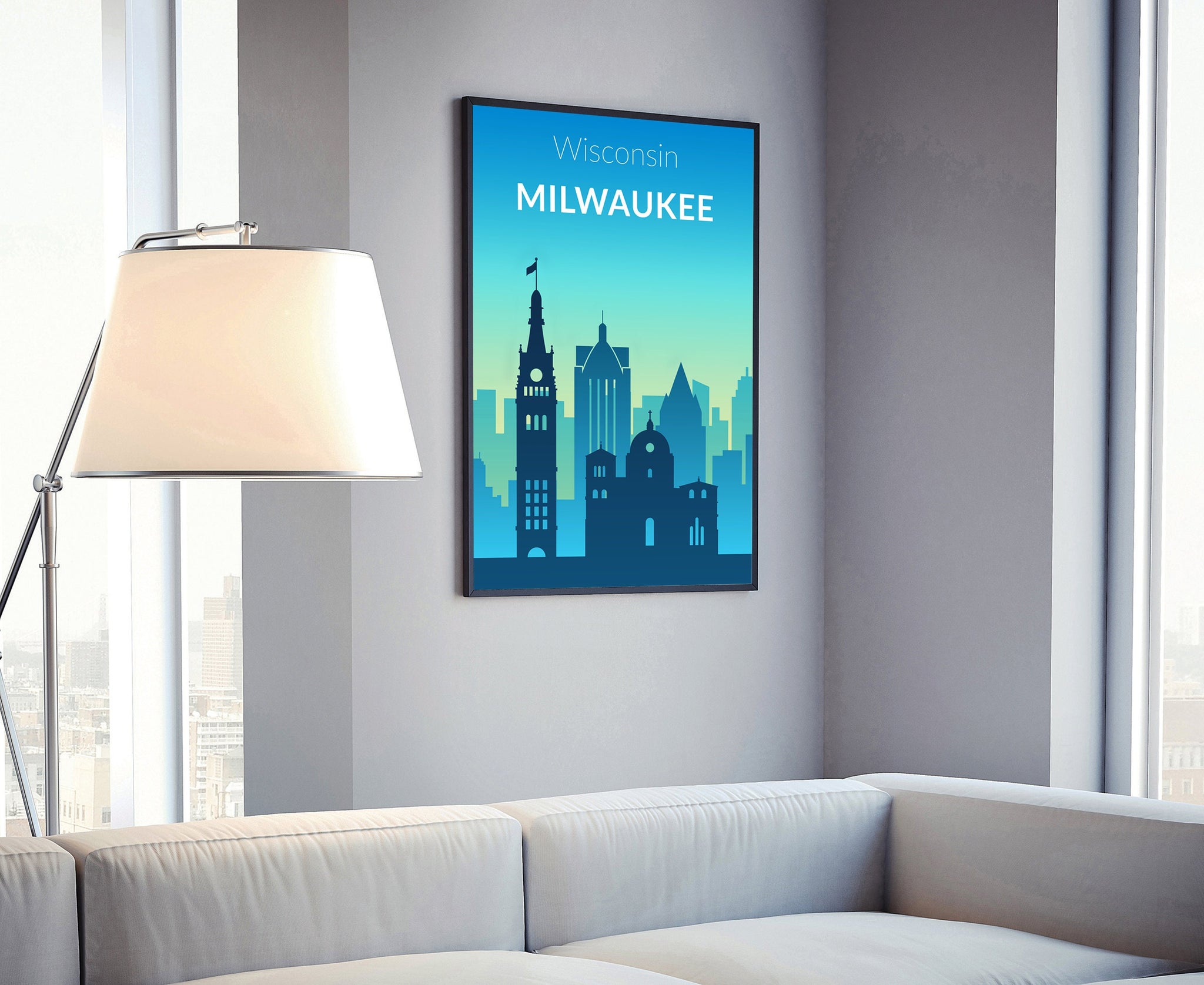 Solid Color US Cities Poster, Wisconsin Milwaukee Solid Color Modern Poster Print, Modern State Poster for Office and Home Decoration