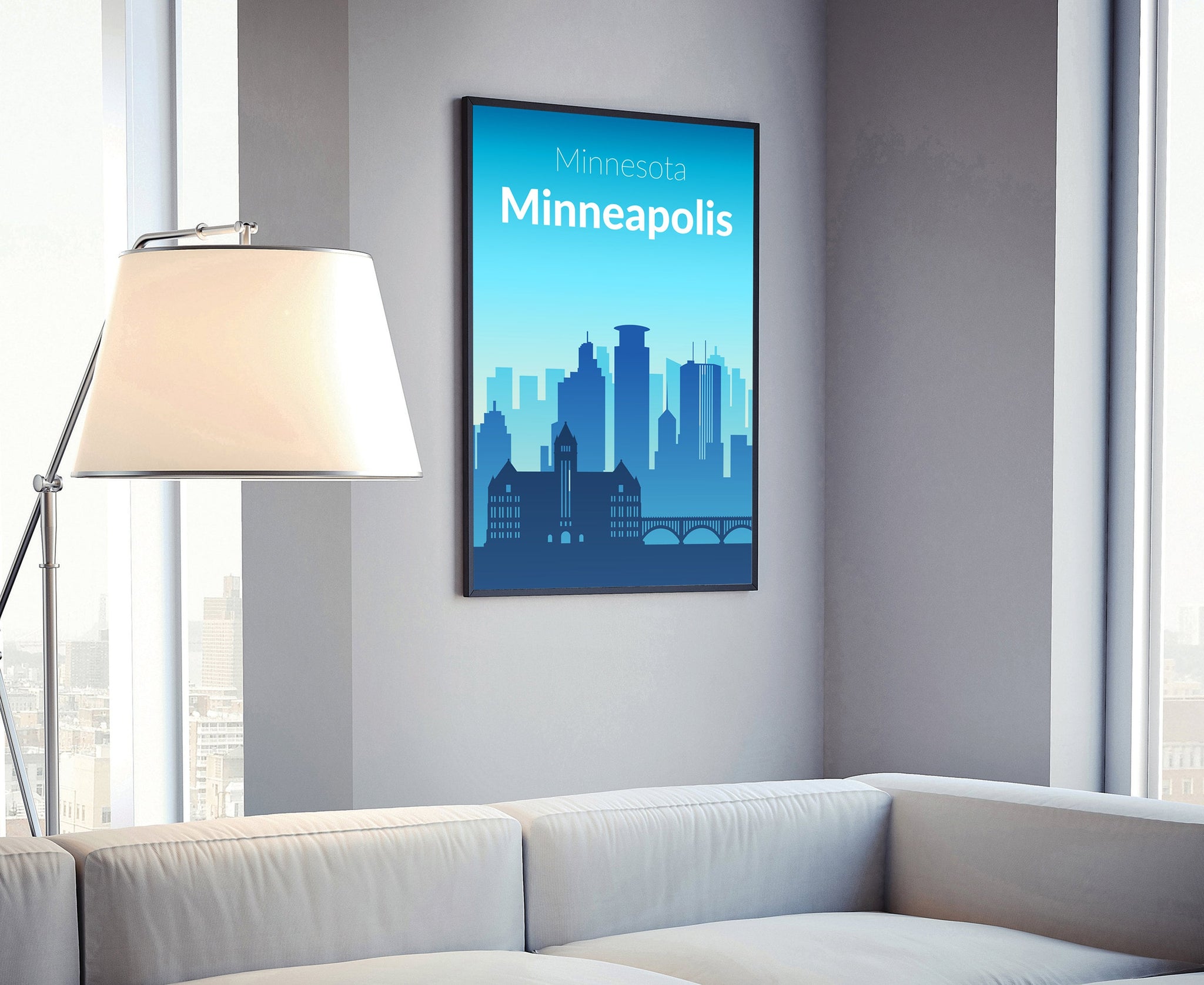 Solid Color US Cities Poster, Minnesota Minneapolis Solid Color Modern Poster Print, Modern State Poster for Office and Home Decoration