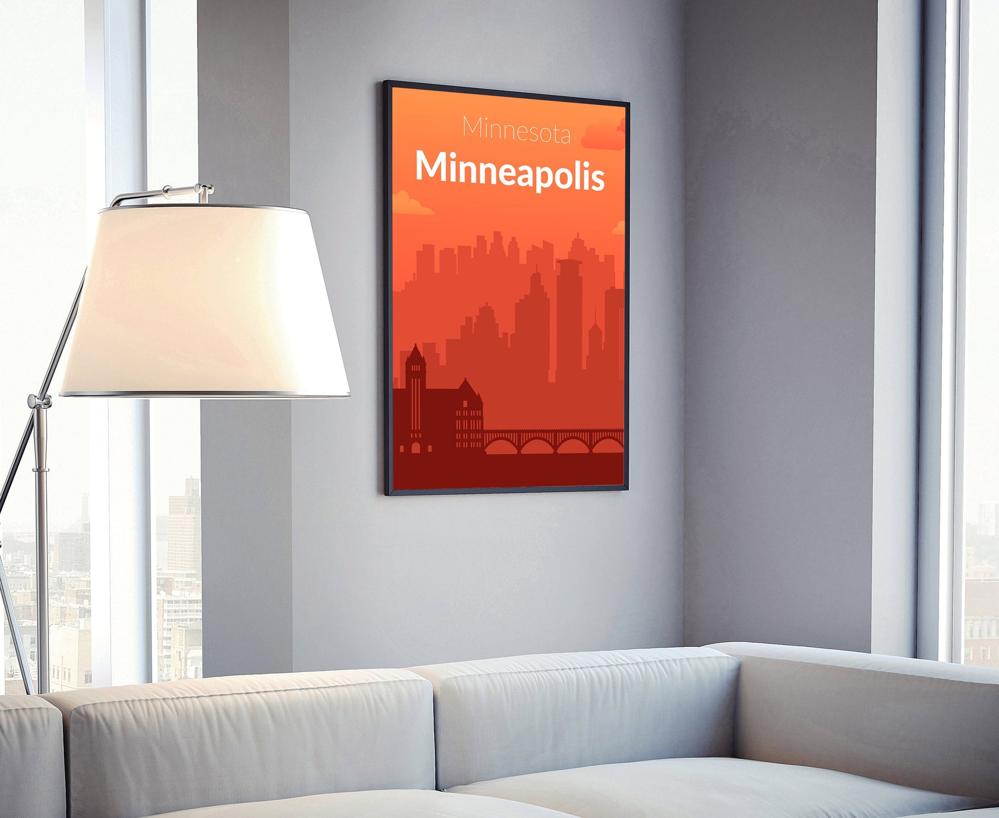 Solid Color US Cities Poster, Minnesota Minneapolis Solid Color Modern Poster Print, Modern State Poster for Office and Home Decoration