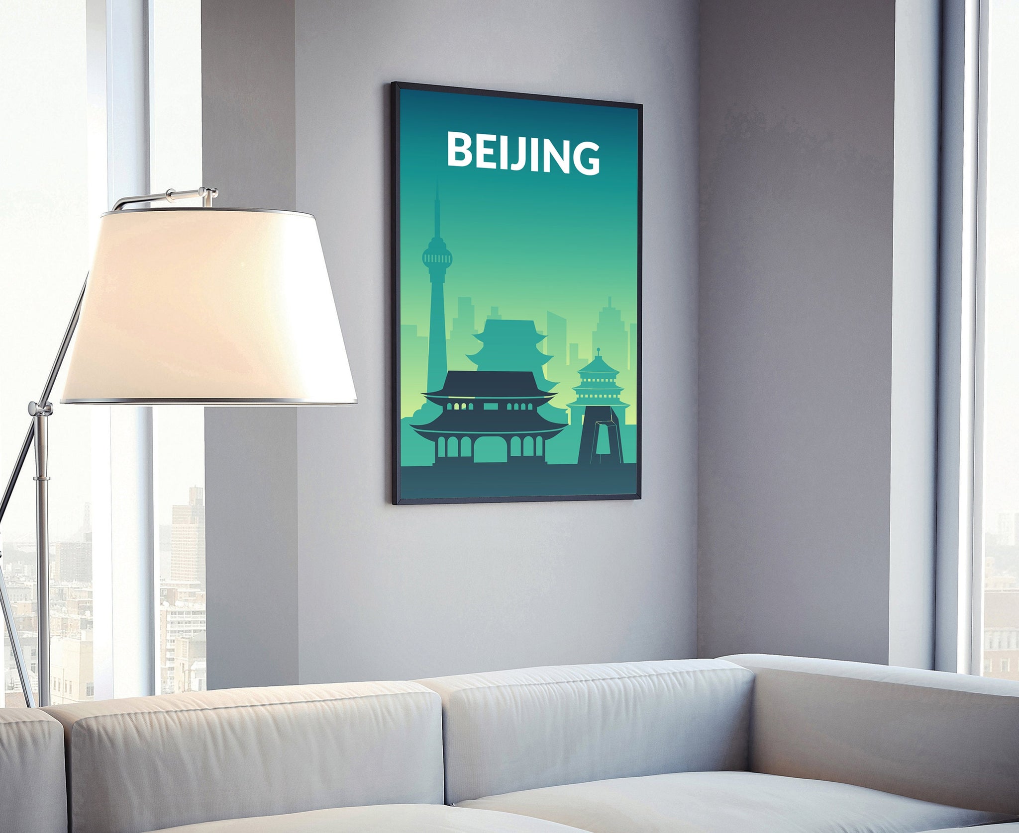 Solid Color World City Poster, China Beijing Solid Color Modern Poster Print, Beijing Modern City Poster for Office and Home Decoration