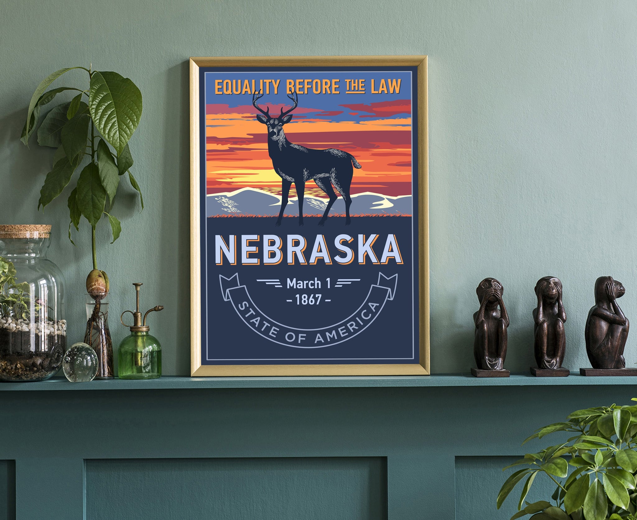 United States Poster, Nebraska State Poster Print, Nebraska State Emblem Poster, Retro Travel State Poster, Home and Office Wall Art