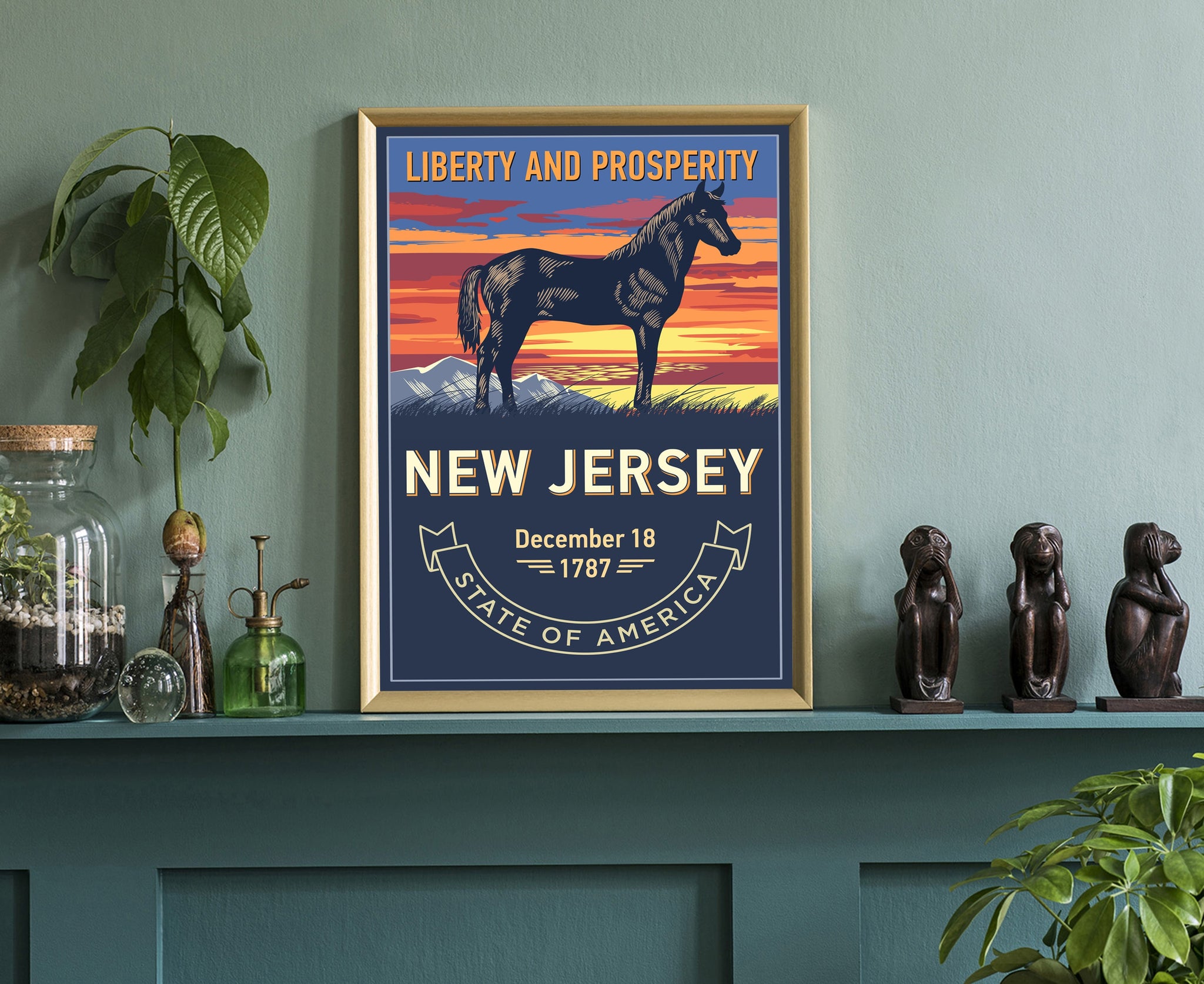 United States Poster, New Jersey State Poster Print, New Jersey State Emblem Poster, Retro Travel State Poster, Home Office Wall Art